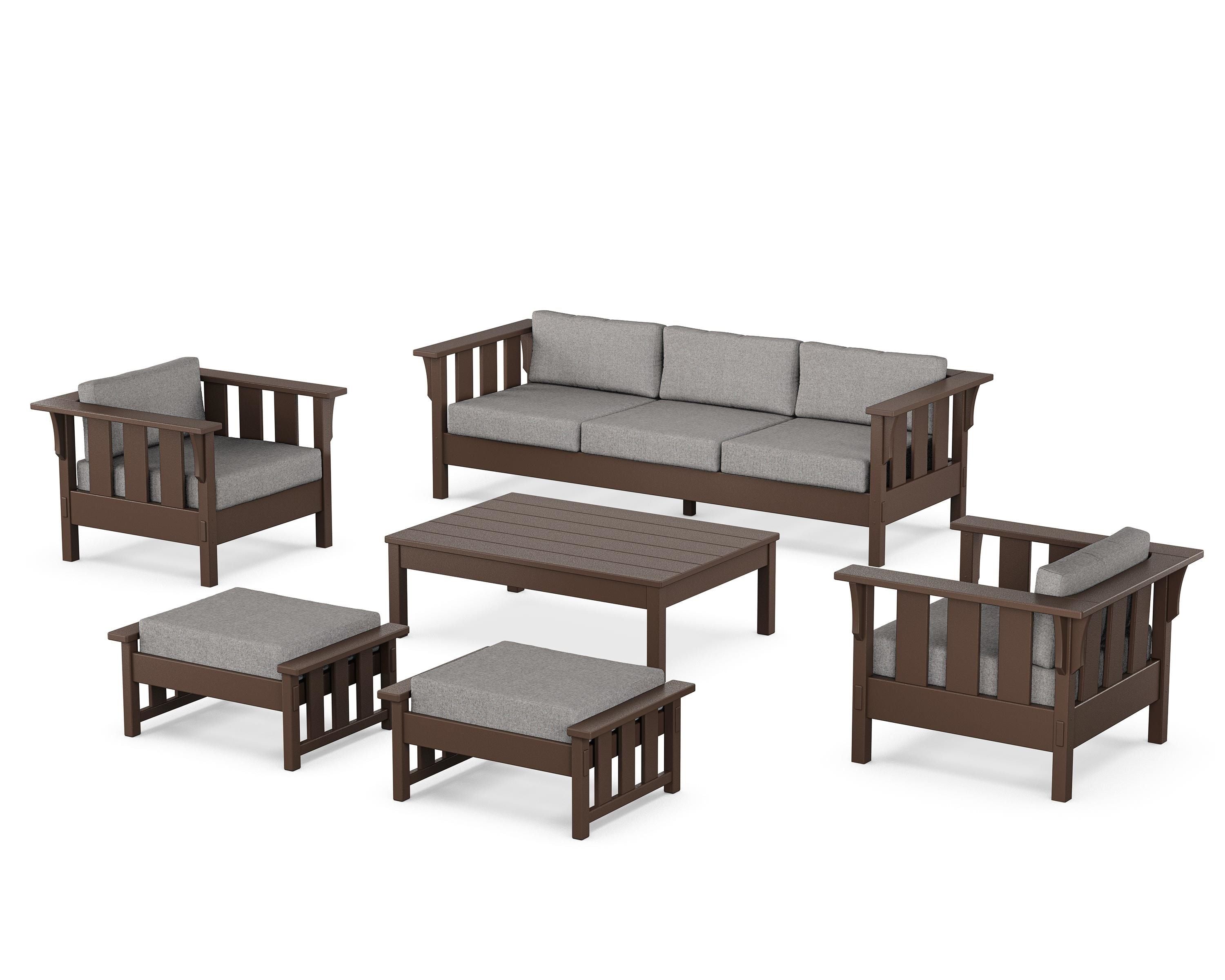 Martha Stewart by POLYWOOD Acadia 6-Piece Lounge Sofa Set in Mahogany / Grey Mist