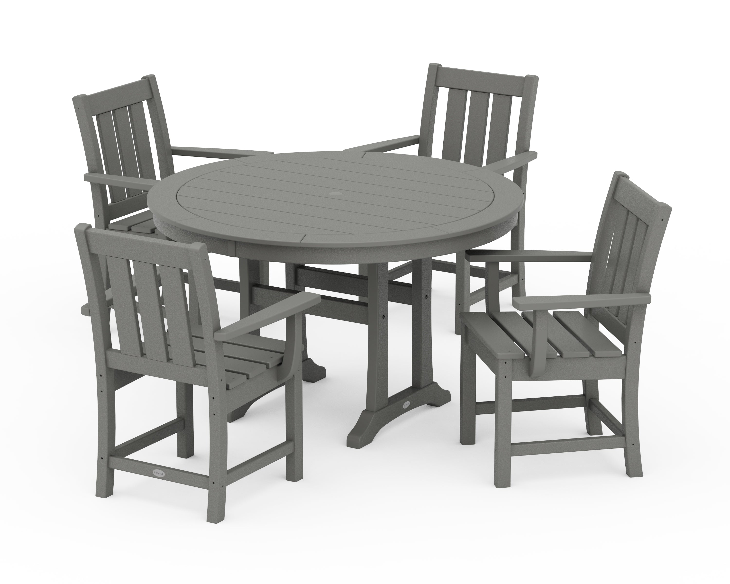 POLYWOOD Oxford 5-Piece Round Dining Set with Trestle Legs in Slate Grey