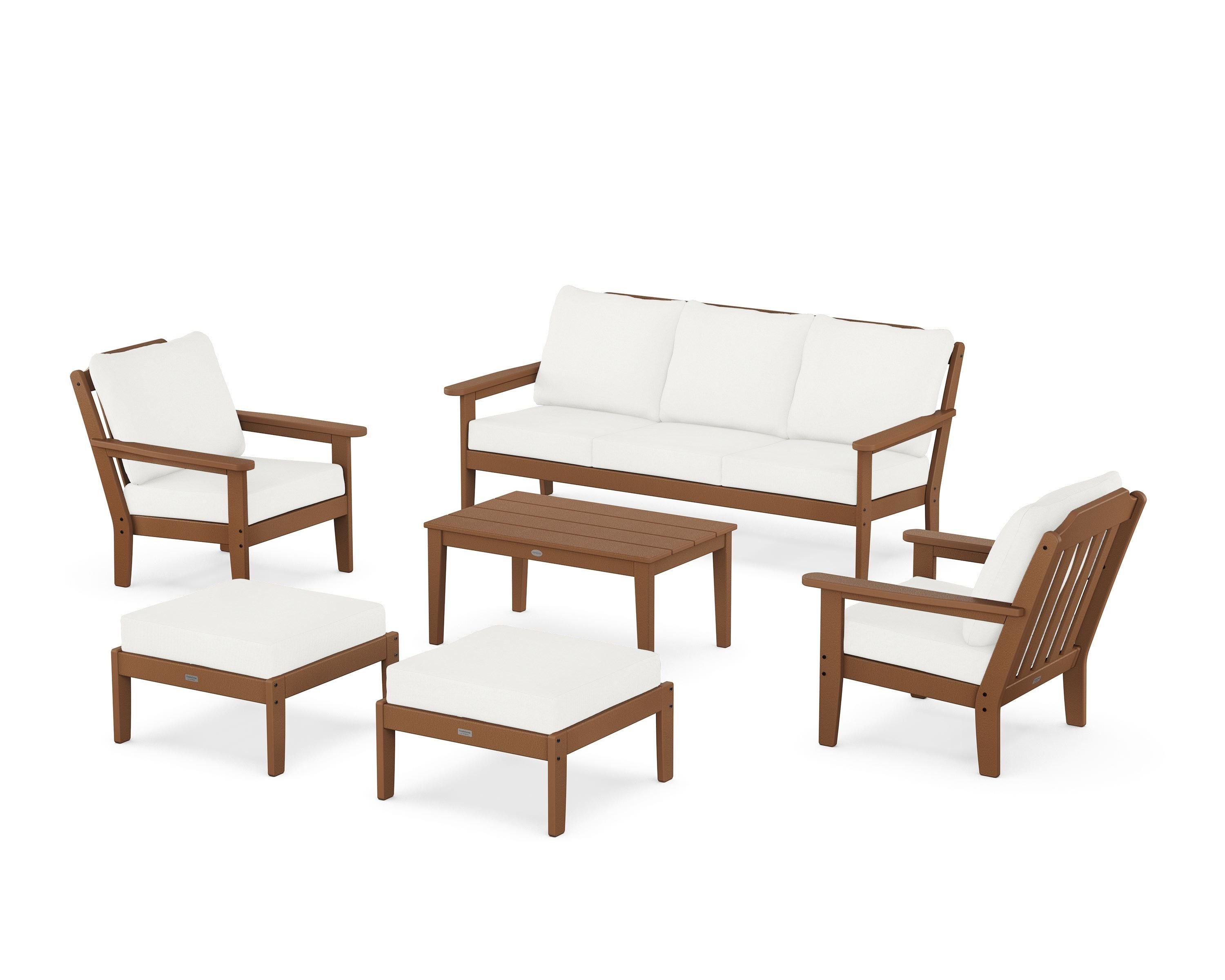 Country Living Cottage 6-Piece Lounge Sofa Set in Teak / Natural Linen