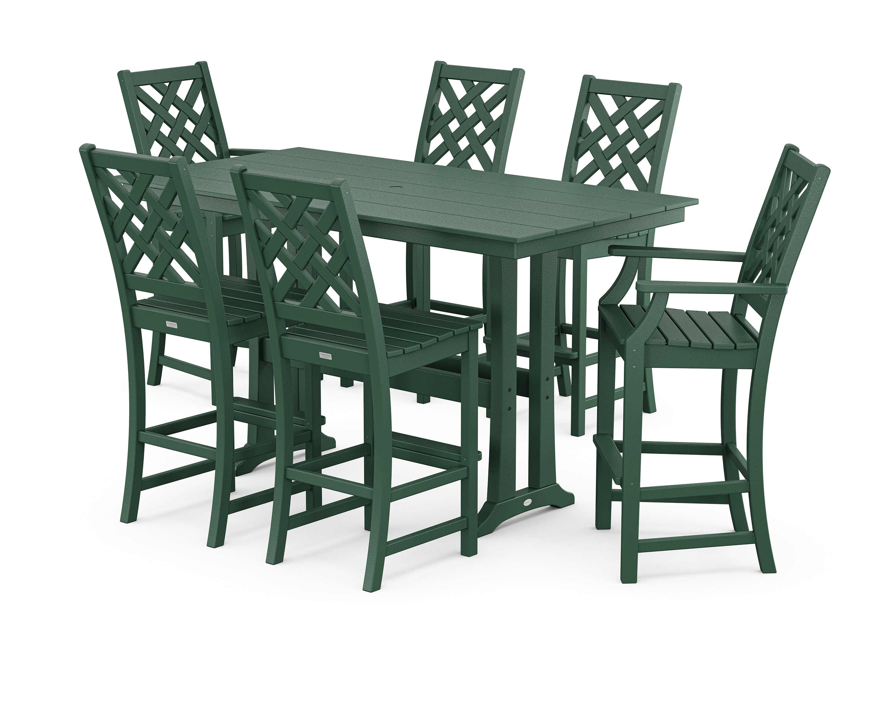 Country Living Wovendale 7-Piece Farmhouse Bar Set with Trestle Legs in Green