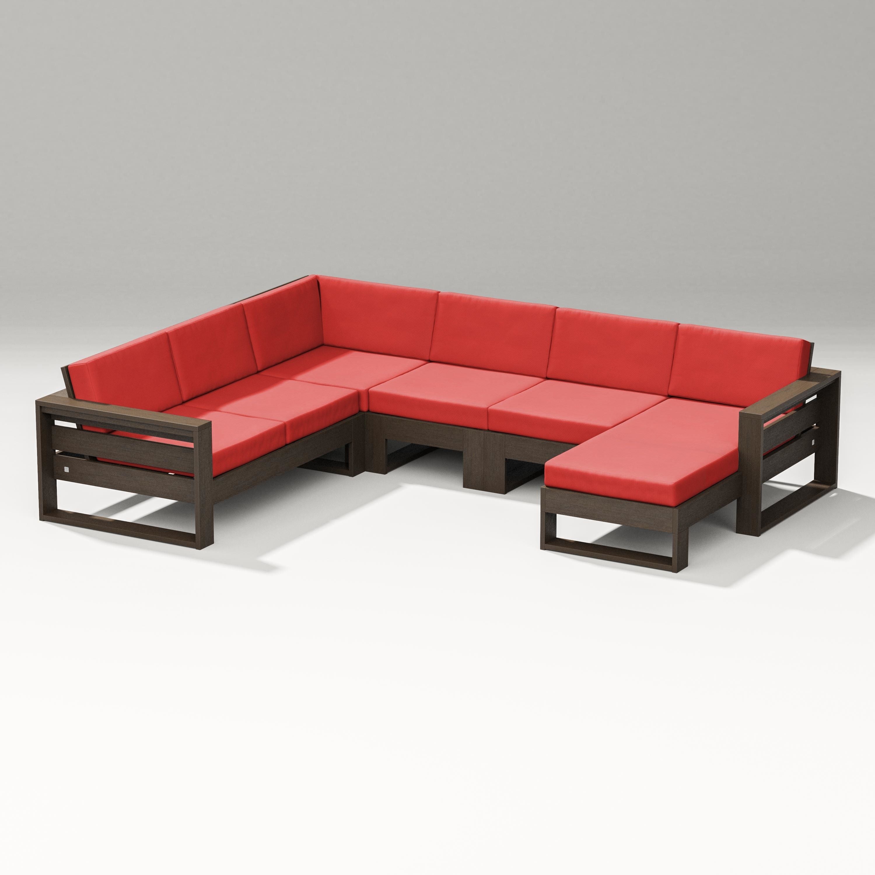 PW Designer Series Latitude Corner Sectional with Right Chaise in Kona / Crimson Linen