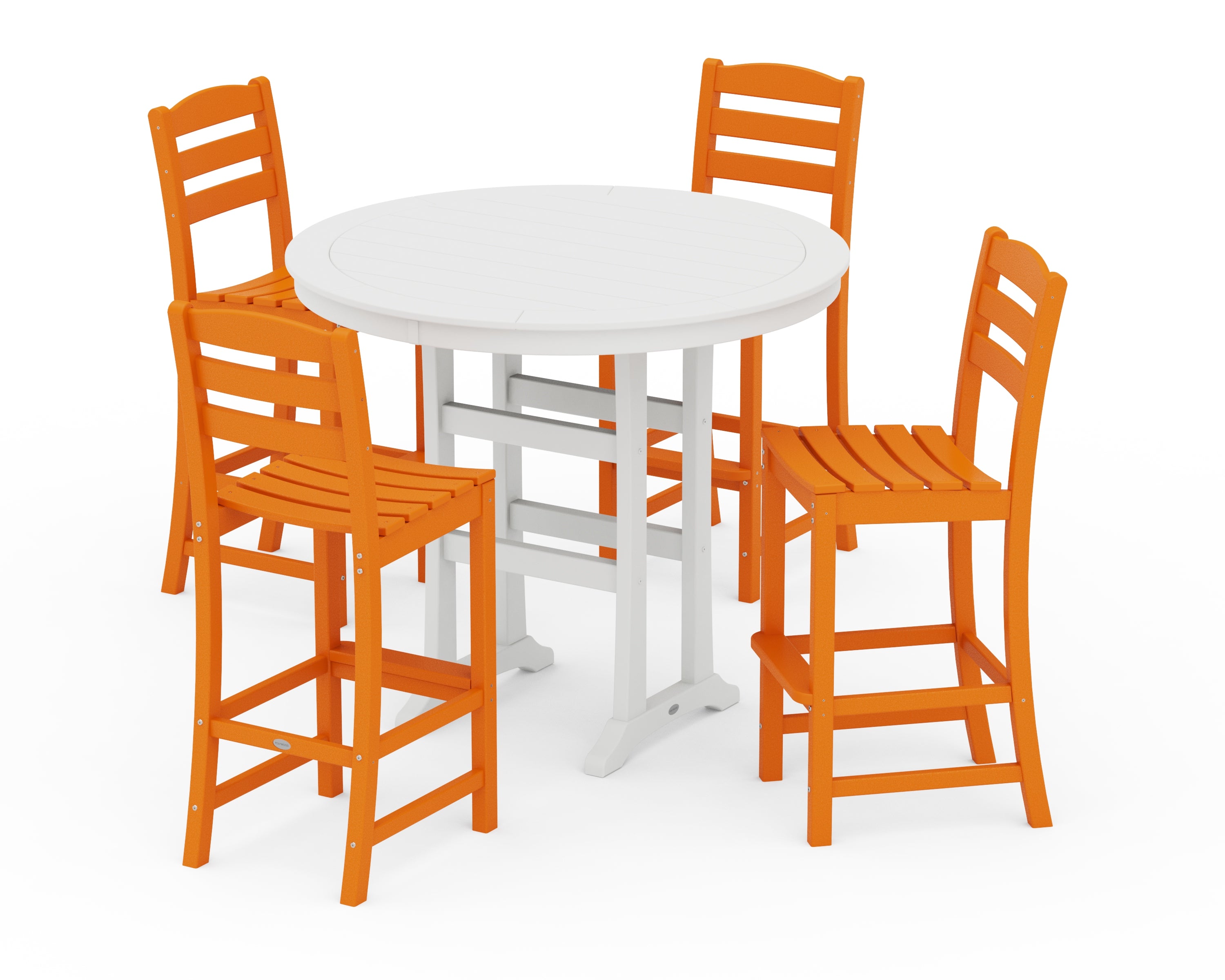 POLYWOOD La Casa Café 5-Piece Side Chair Bar Dining Set in Tangerine / White