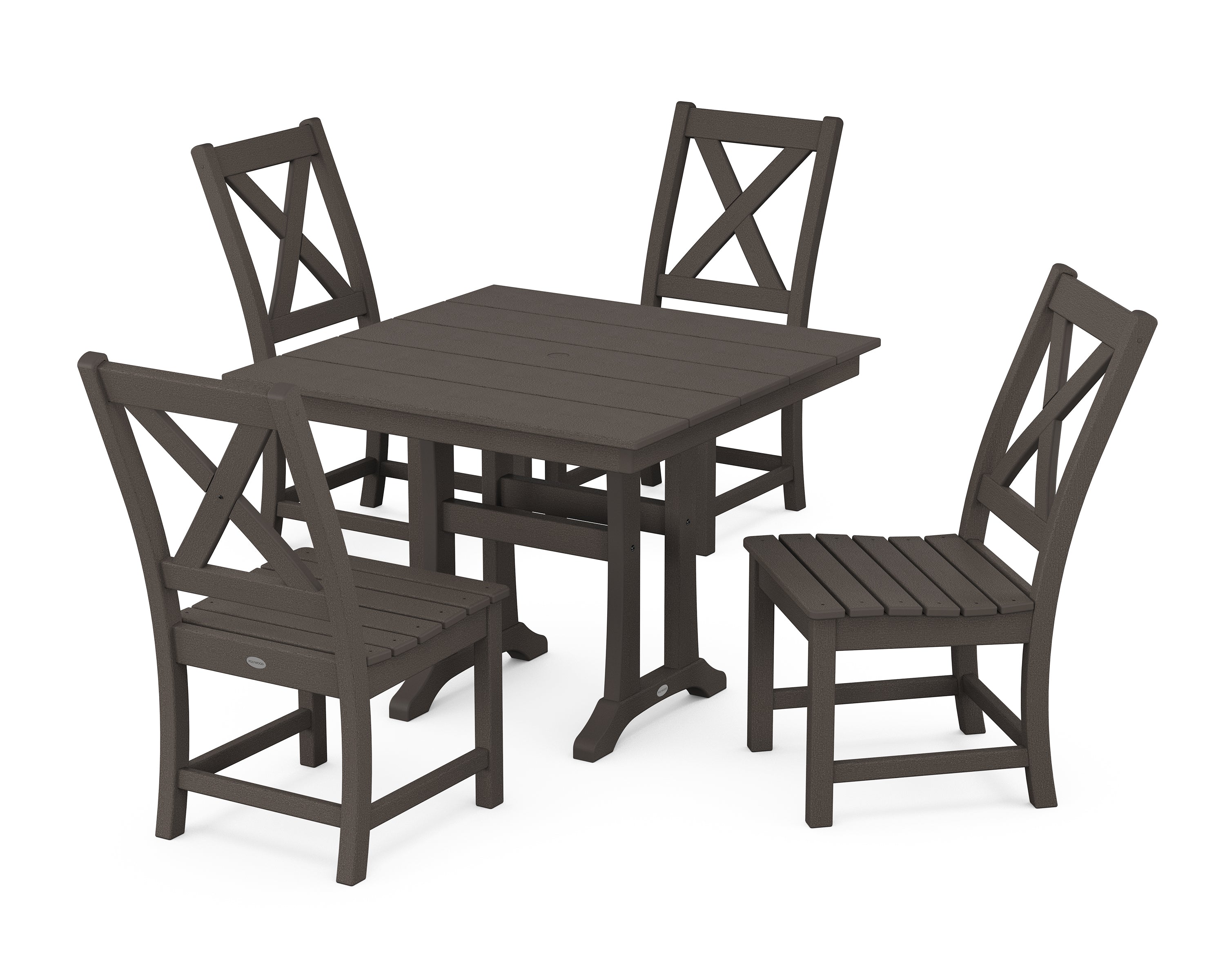 POLYWOOD® Braxton Side Chair 5-Piece Farmhouse Dining Set With Trestle Legs in Vintage Coffee