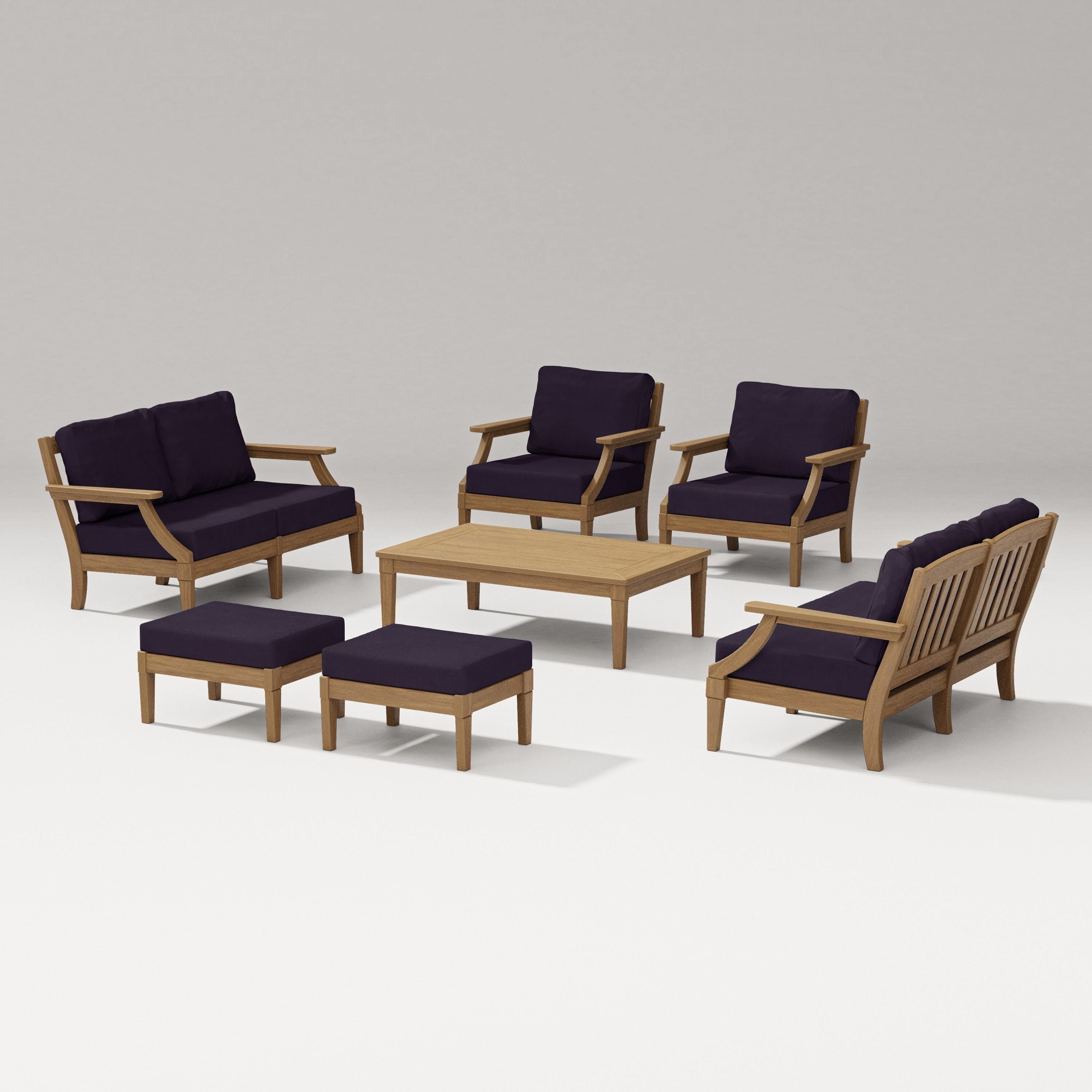 PW Designer Series Estate 7-Piece Lounge Loveseat Set in Natural / Navy Linen
