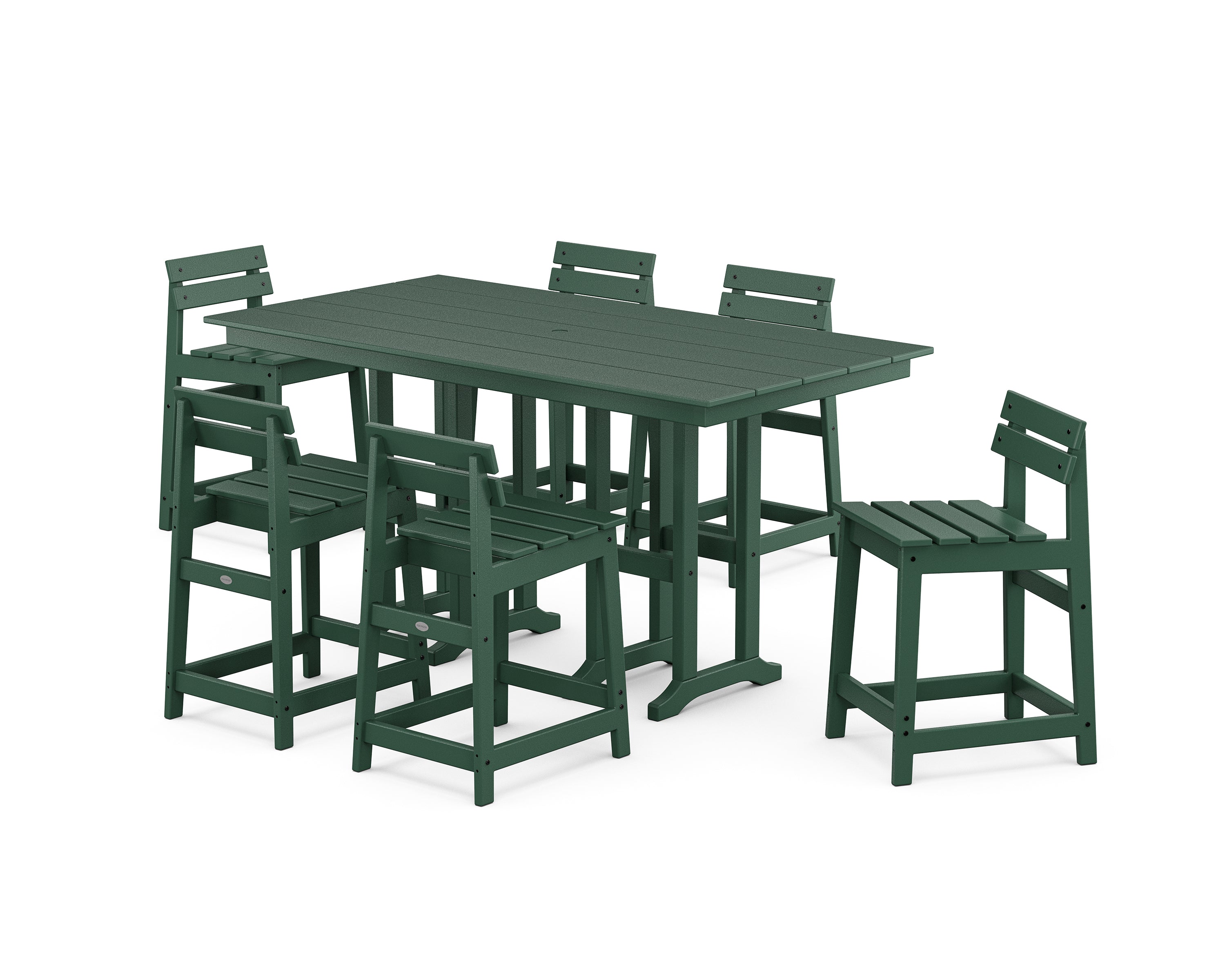 POLYWOOD Modern Studio Plaza Lowback Counter Chair 7-Piece Set in Green