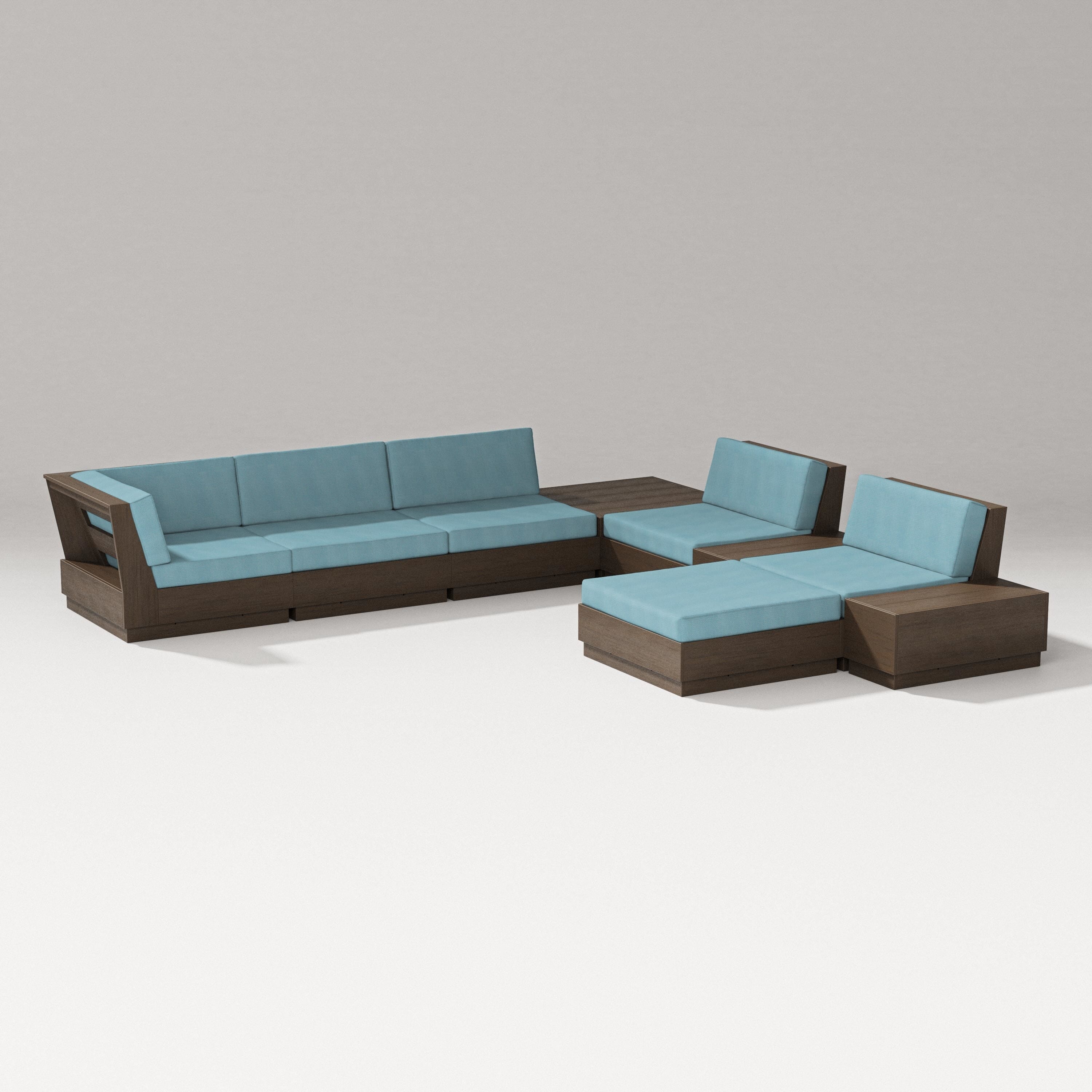 PW Designer Series Elevate 9-Piece Conversation Sectional in Kona / Lattice Sky Blue