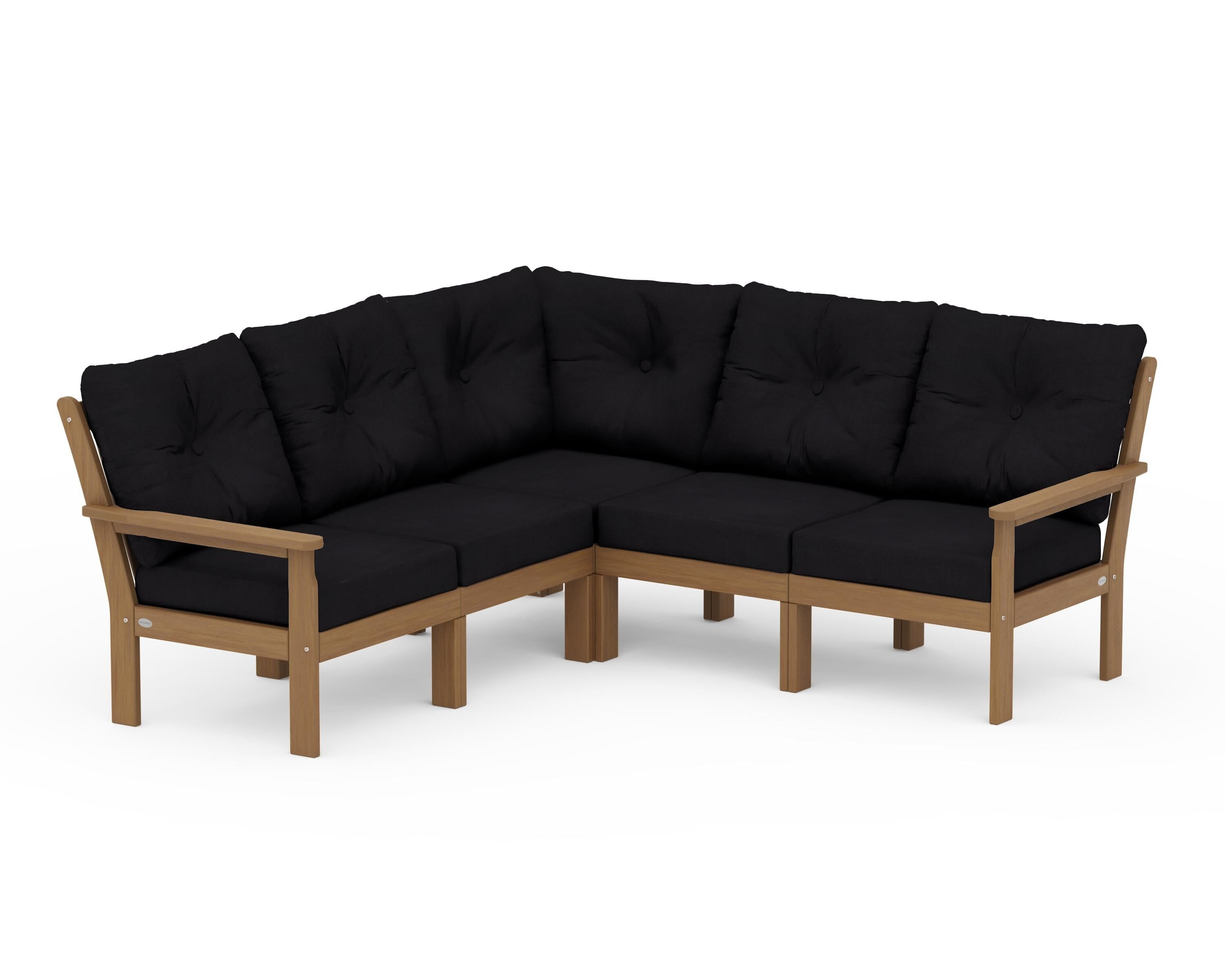 POLYWOOD Vineyard 5-Piece Sectional in Natural / Midnight Linen