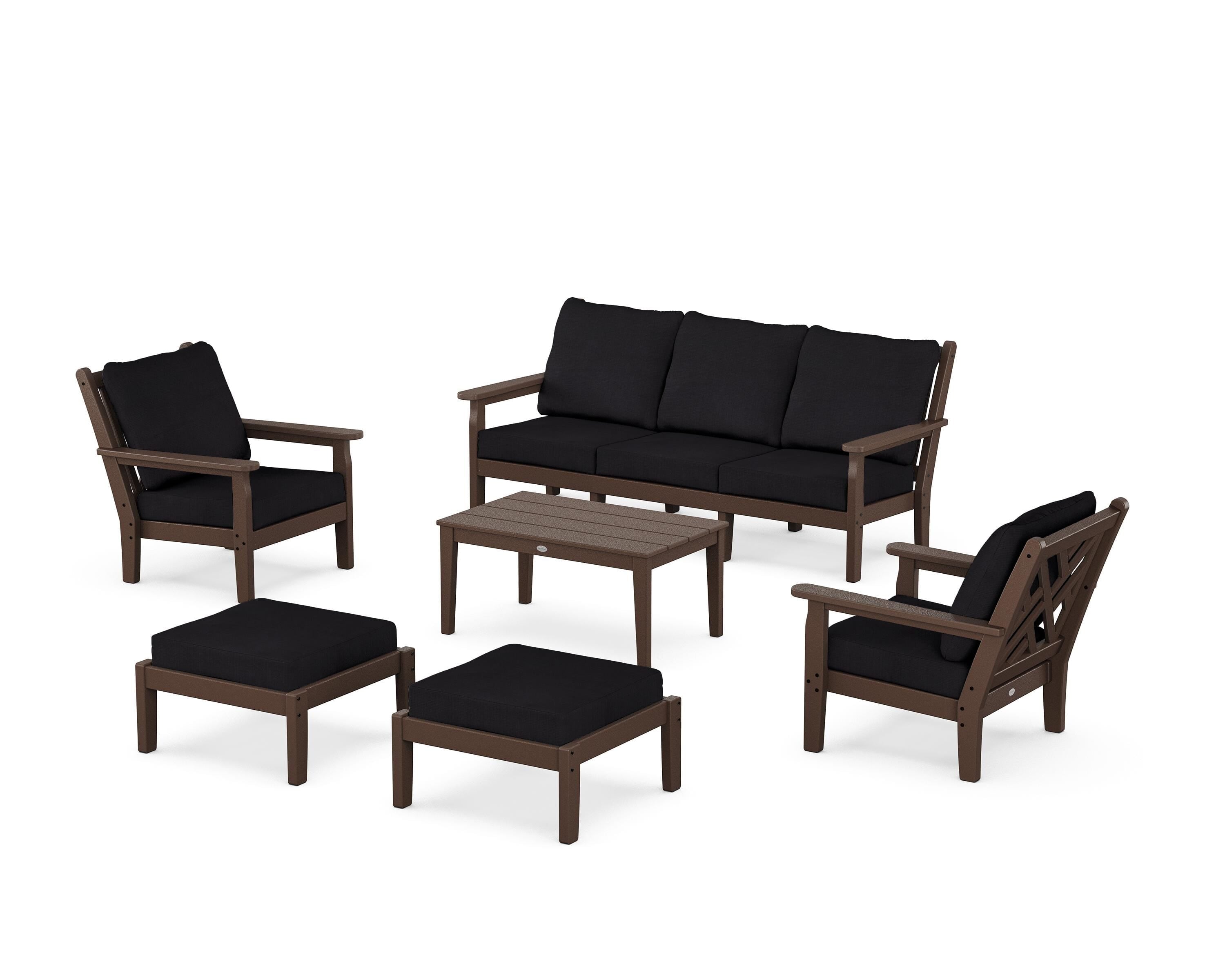 POLYWOOD Chippendale 6-Piece Lounge Sofa Set in Mahogany / Midnight Linen