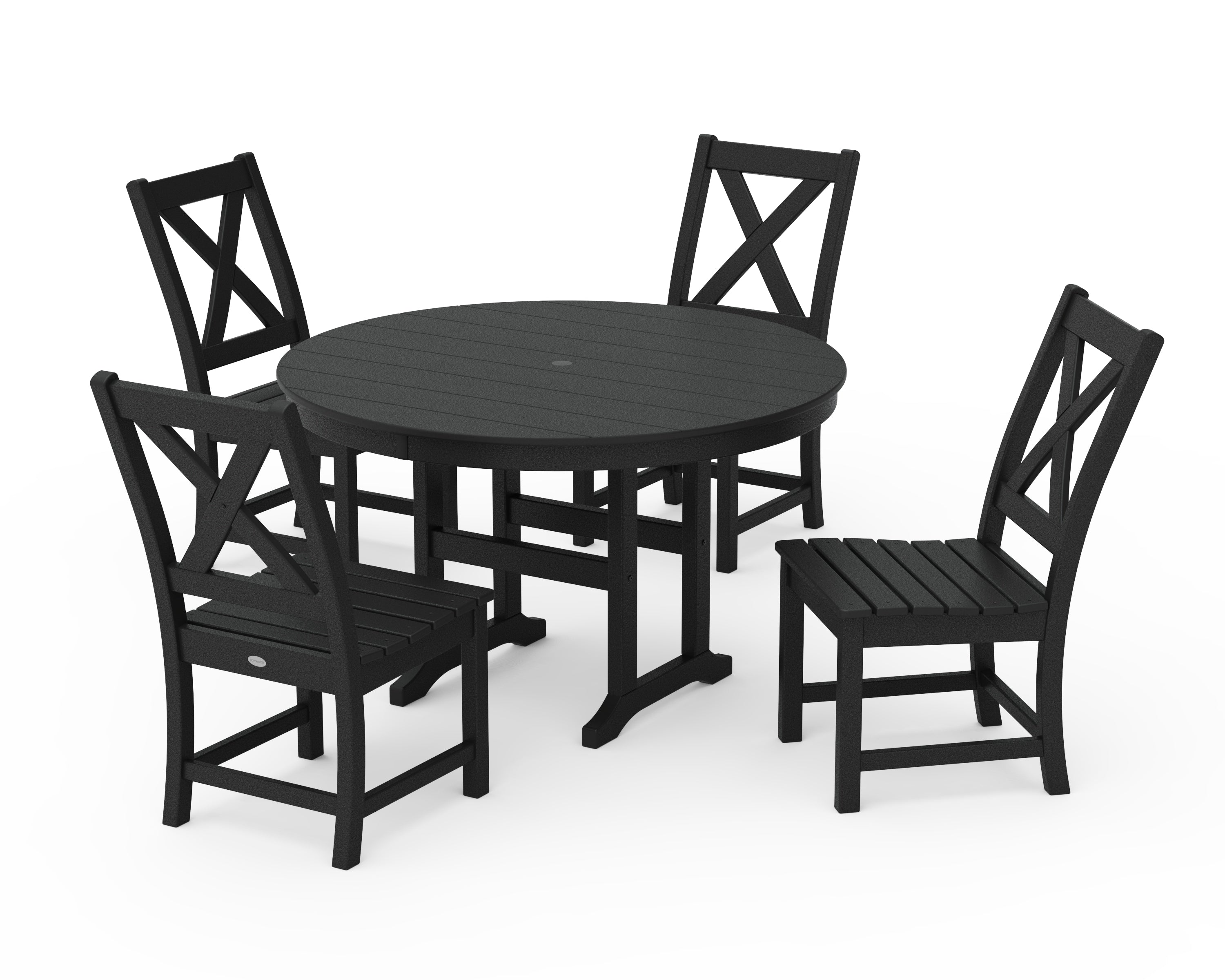 POLYWOOD Braxton Side Chair 5-Piece Round Dining Set in Black