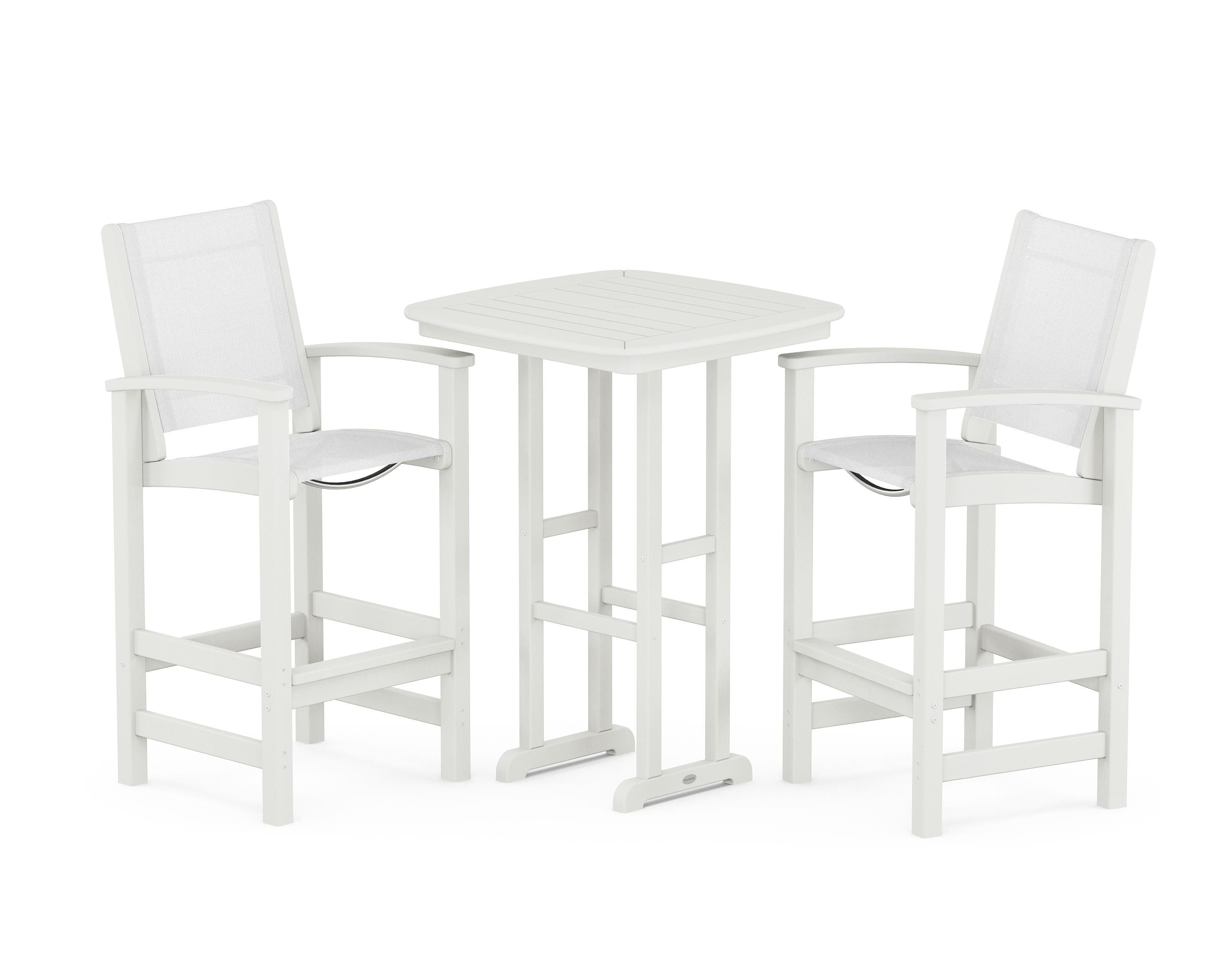 POLYWOOD Coastal 3-Piece Bar Set in Vintage White / White Sling