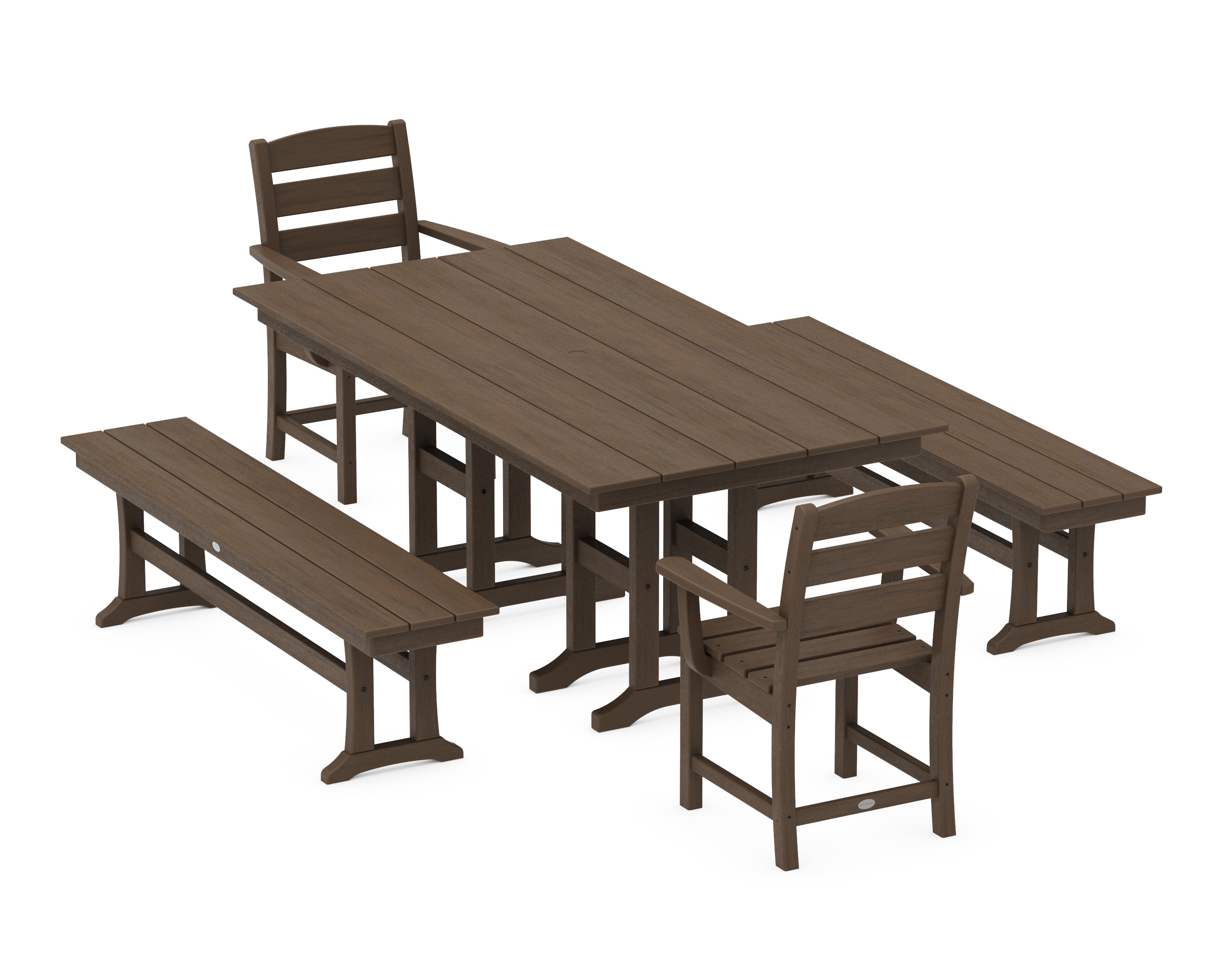 POLYWOOD Lakeside 5-Piece Farmhouse Dining Set with Benches in Kona