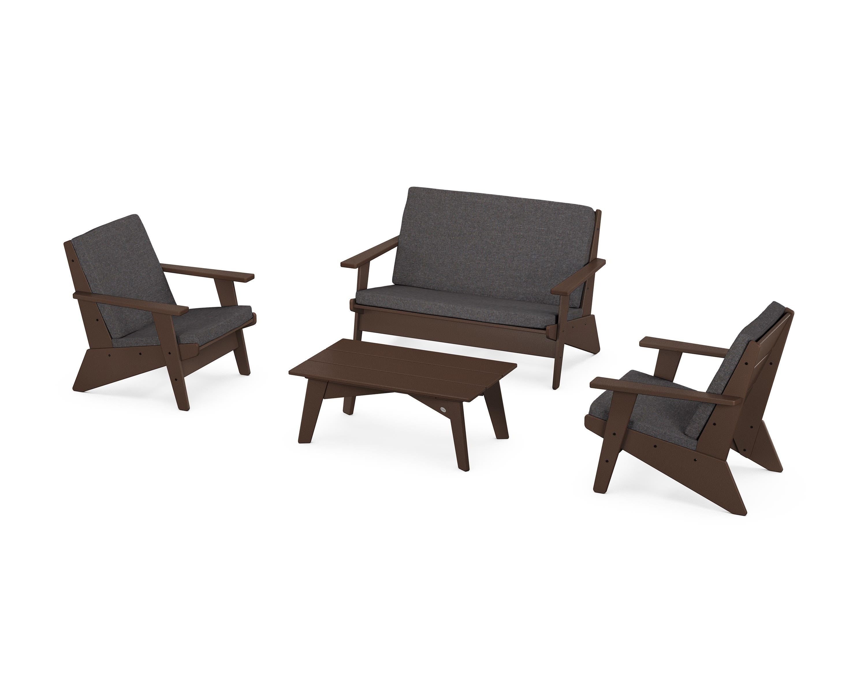 POLYWOOD Riviera Modern Lounge 4-Piece Set in Mahogany / Ash Charcoal