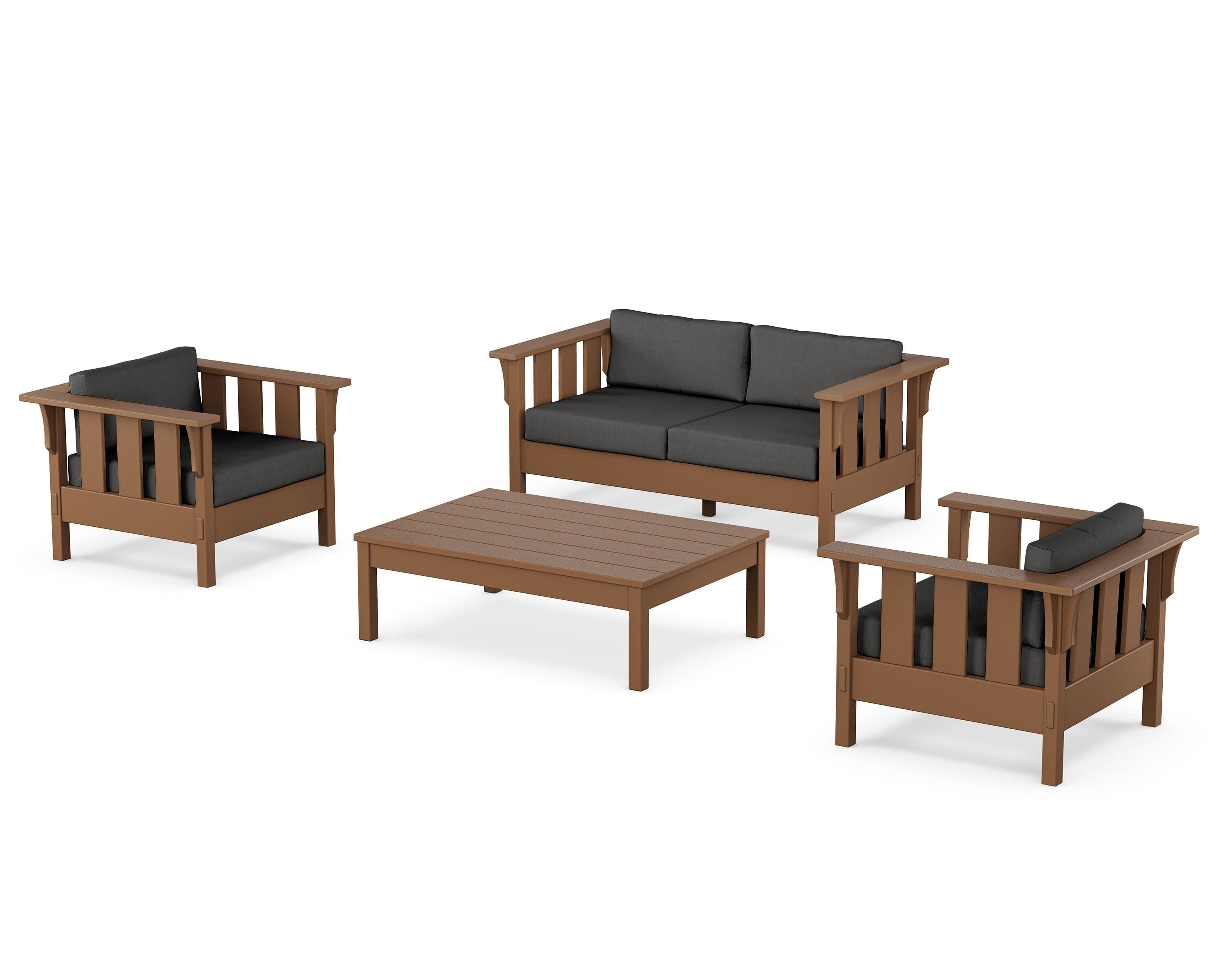 Martha Stewart by POLYWOOD Acadia 4-Piece Deep Seating Set with Loveseat in Teak / Spectrum Carbon