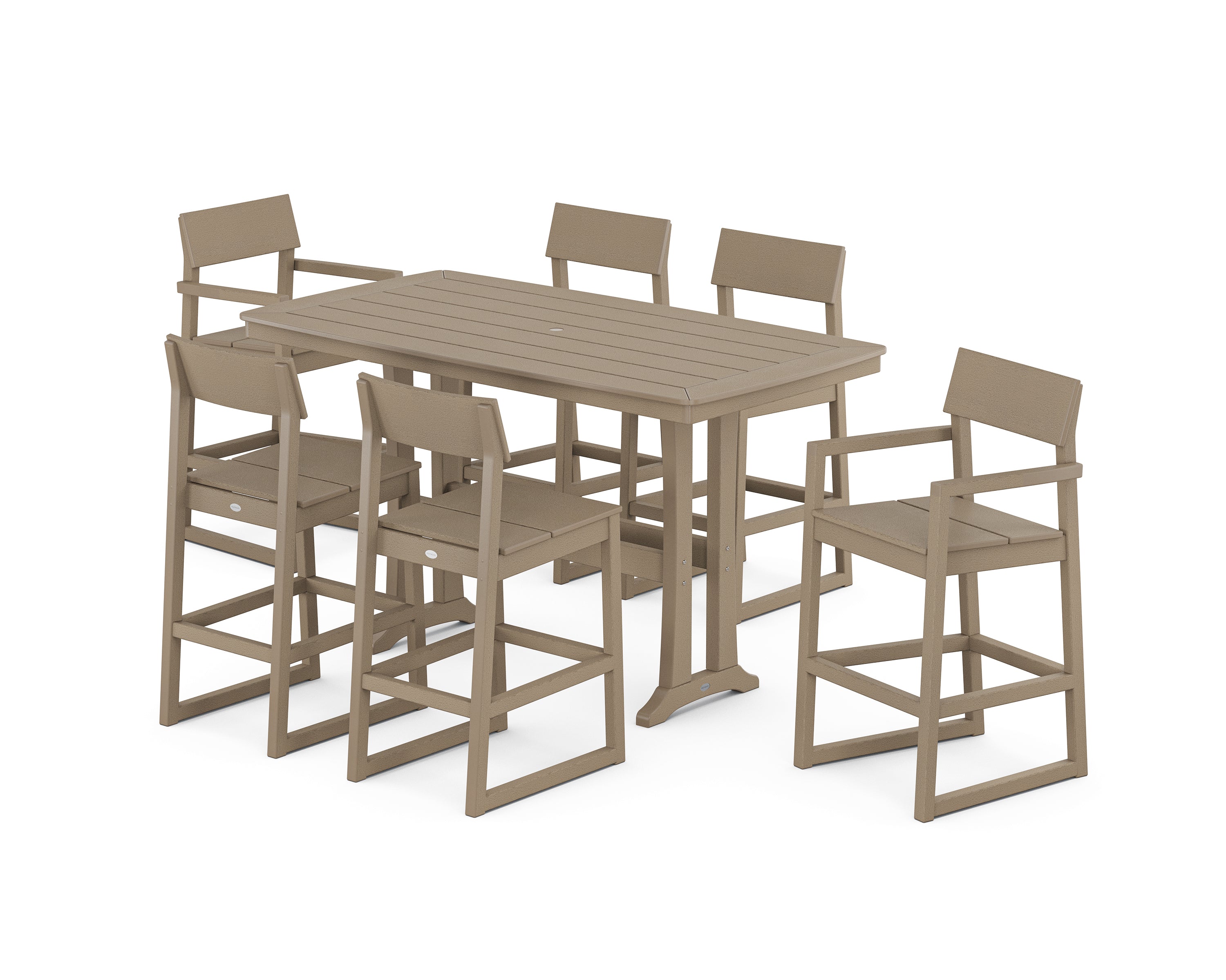 POLYWOOD® EDGE 7-Piece Bar Set with Trestle Legs in Vintage Sahara