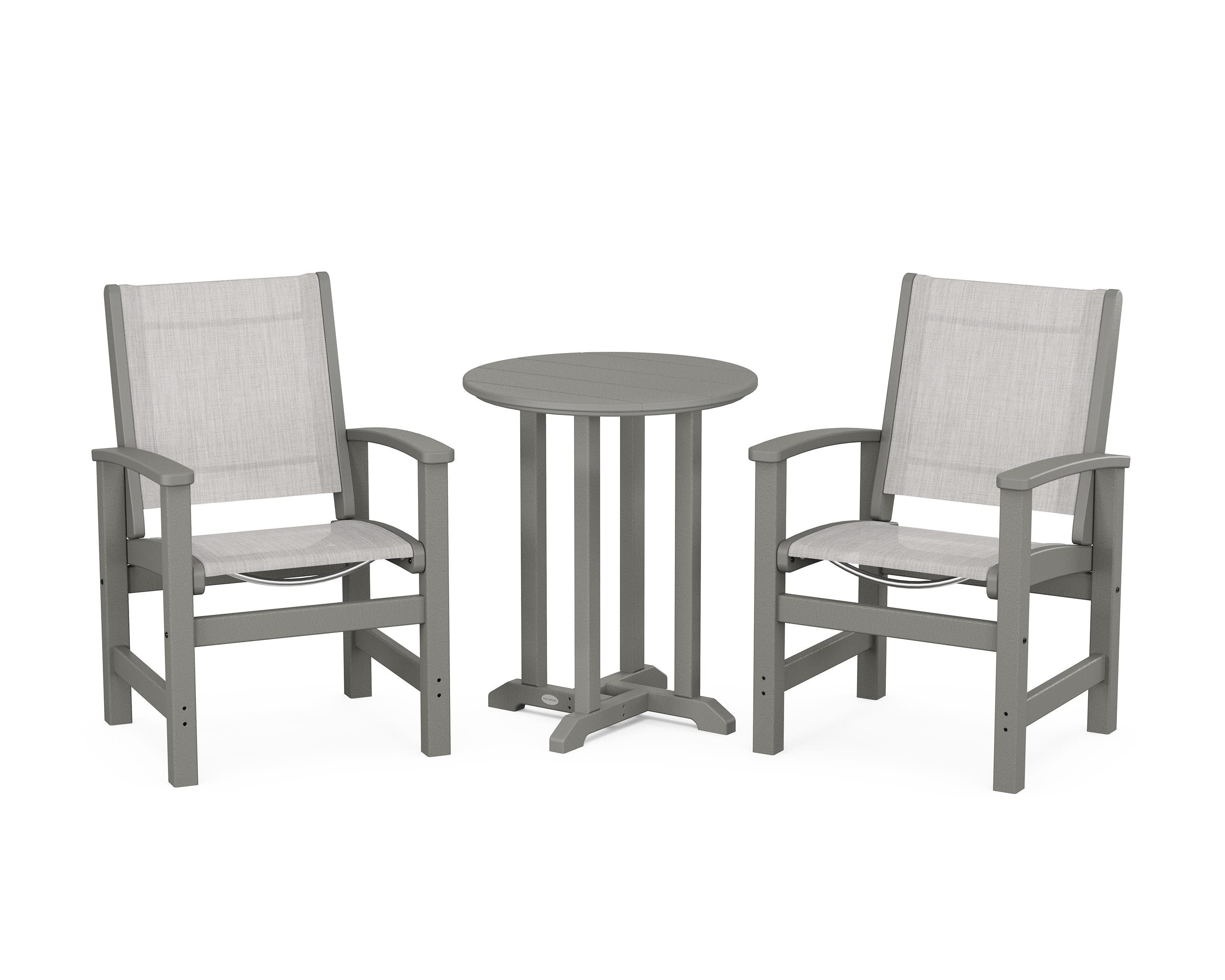 POLYWOOD Coastal 3-Piece Round Bistro Dining Set in Slate Grey / Parchment Sling