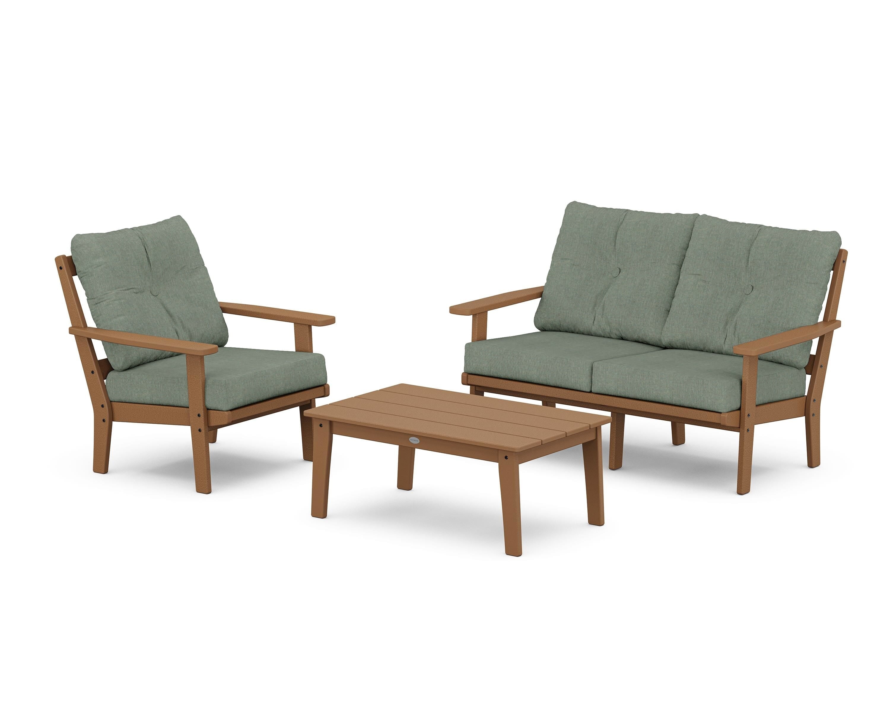 POLYWOOD Oxford 3-Piece Deep Seating Set with Loveseat in Teak / Cast Sage