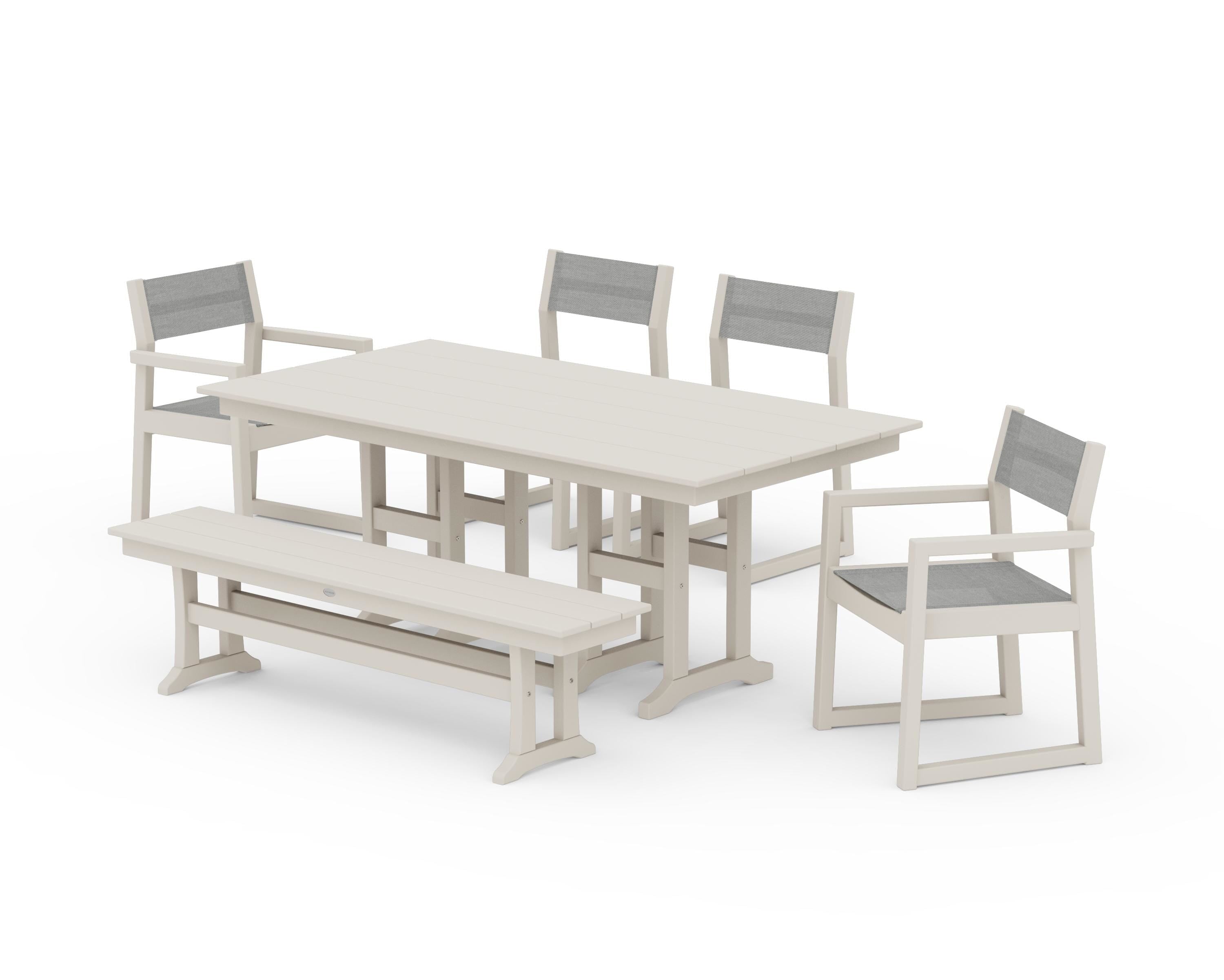 POLYWOOD EDGE Sling 6-Piece Farmhouse Dining Set in Sand / Metallic Sling