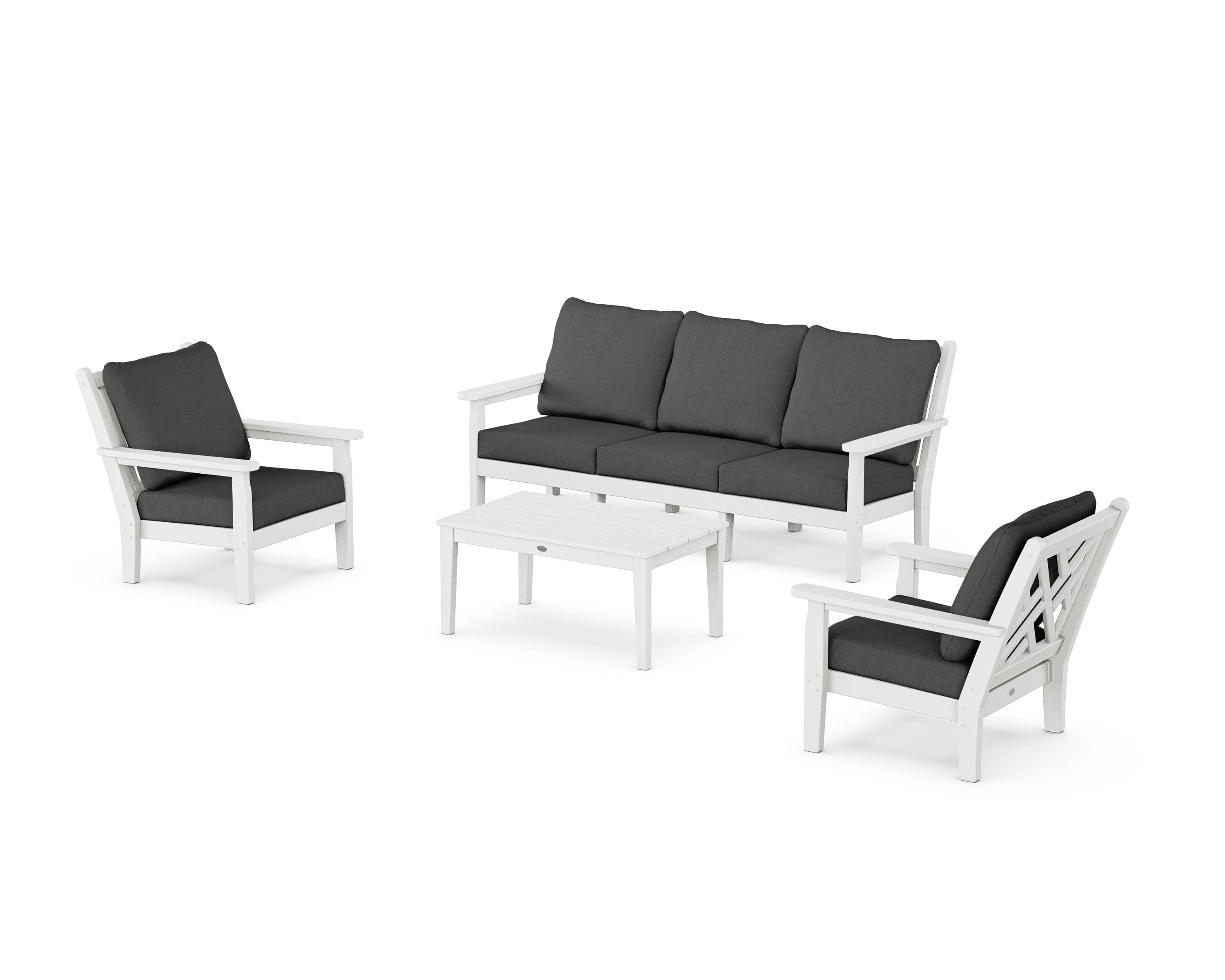 POLYWOOD Chippendale 4-Piece Deep Seating Set with Sofa in White / Spectrum Carbon
