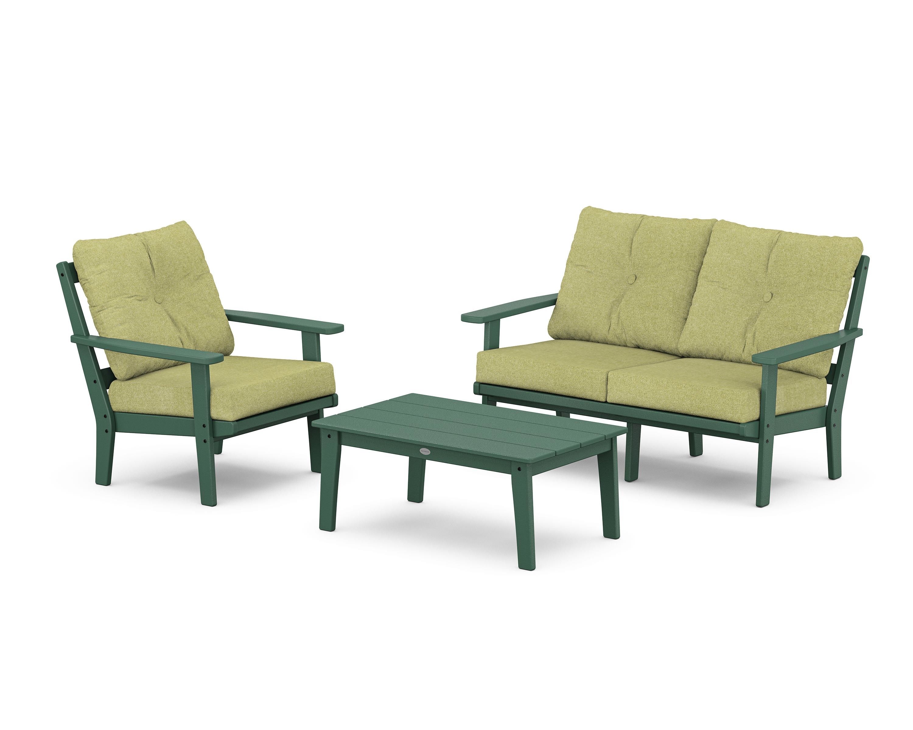 POLYWOOD Oxford 3-Piece Deep Seating Set with Loveseat in Green / Chartreuse Boucle