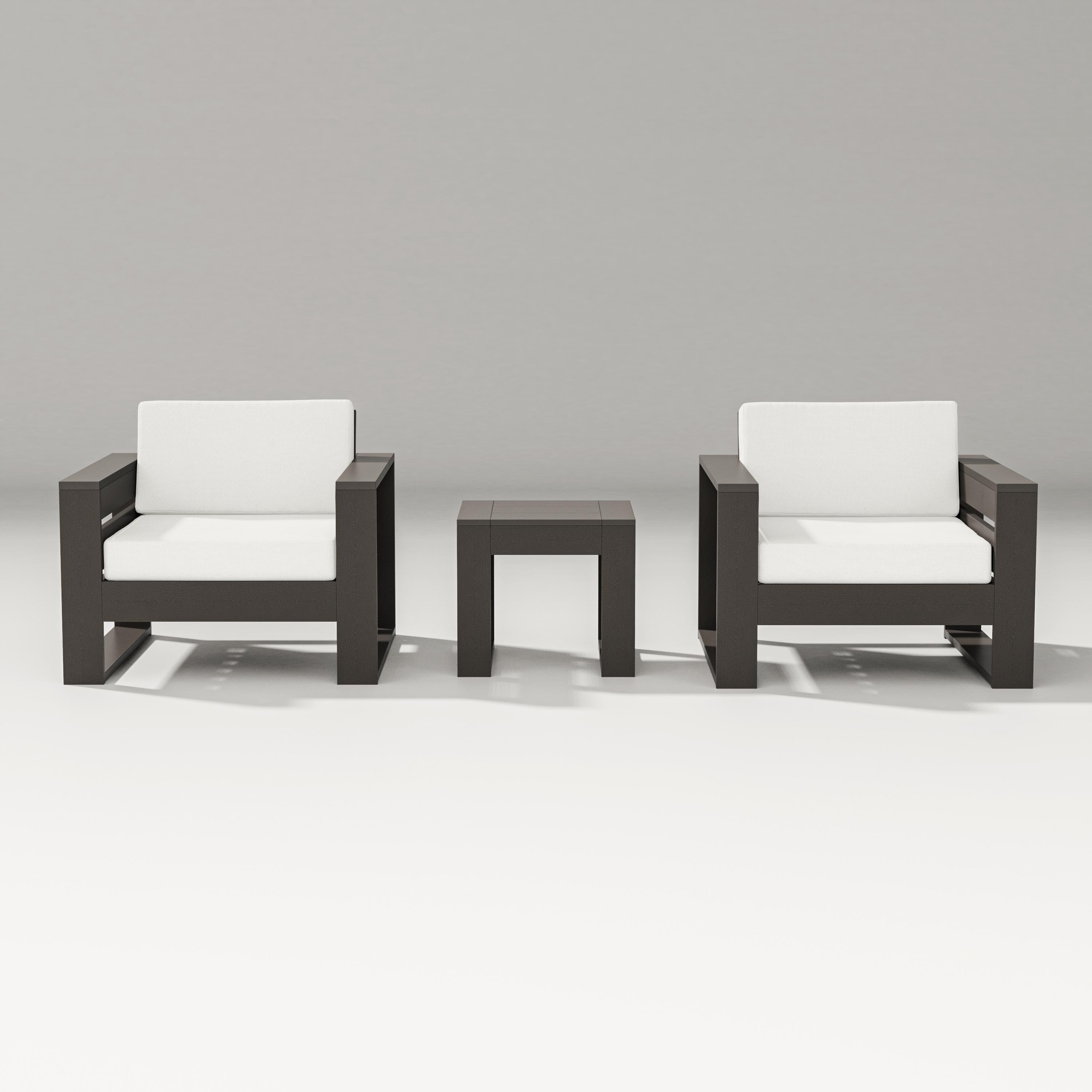 PW Designer Series Latitude 3-Piece Lounge Chair Set in Vintage Coffee / Natural Linen