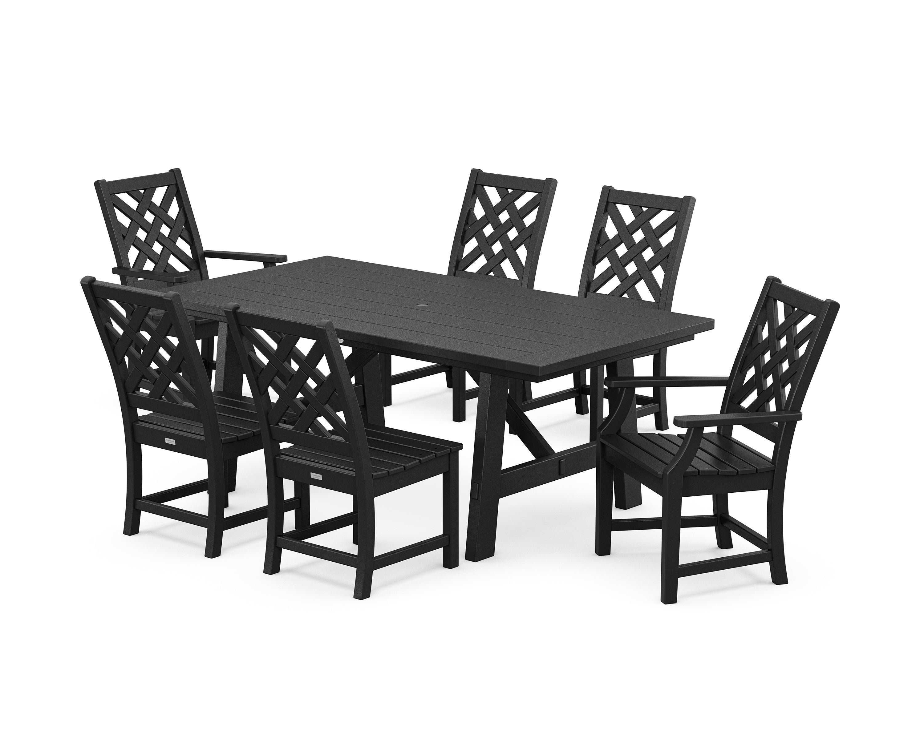 POLYWOOD Wovendale 7-Piece Rustic Farmhouse Dining Set in Black