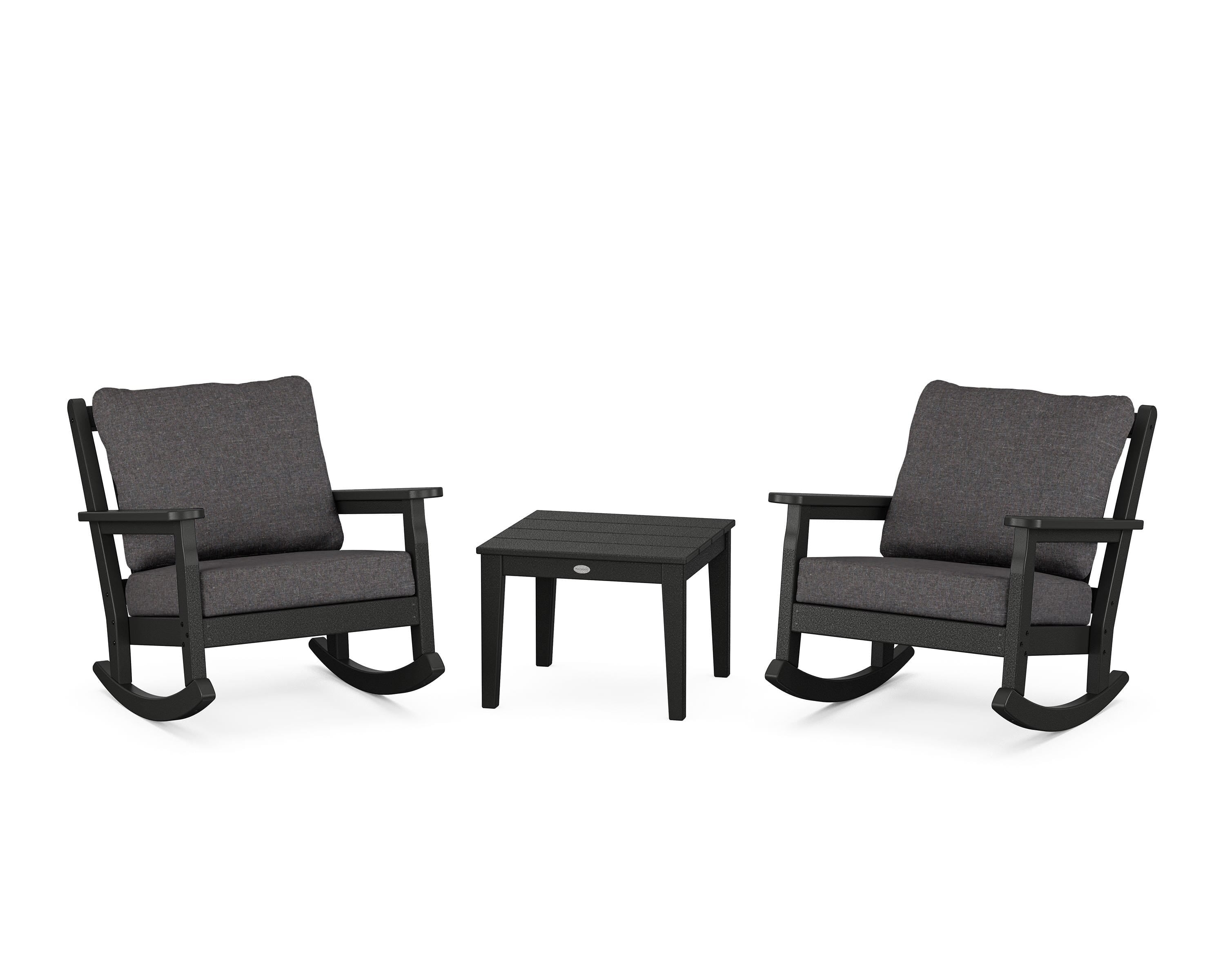 POLYWOOD Chippendale 3-Piece Deep Seating Rocker Set in Black / Ash Charcoal