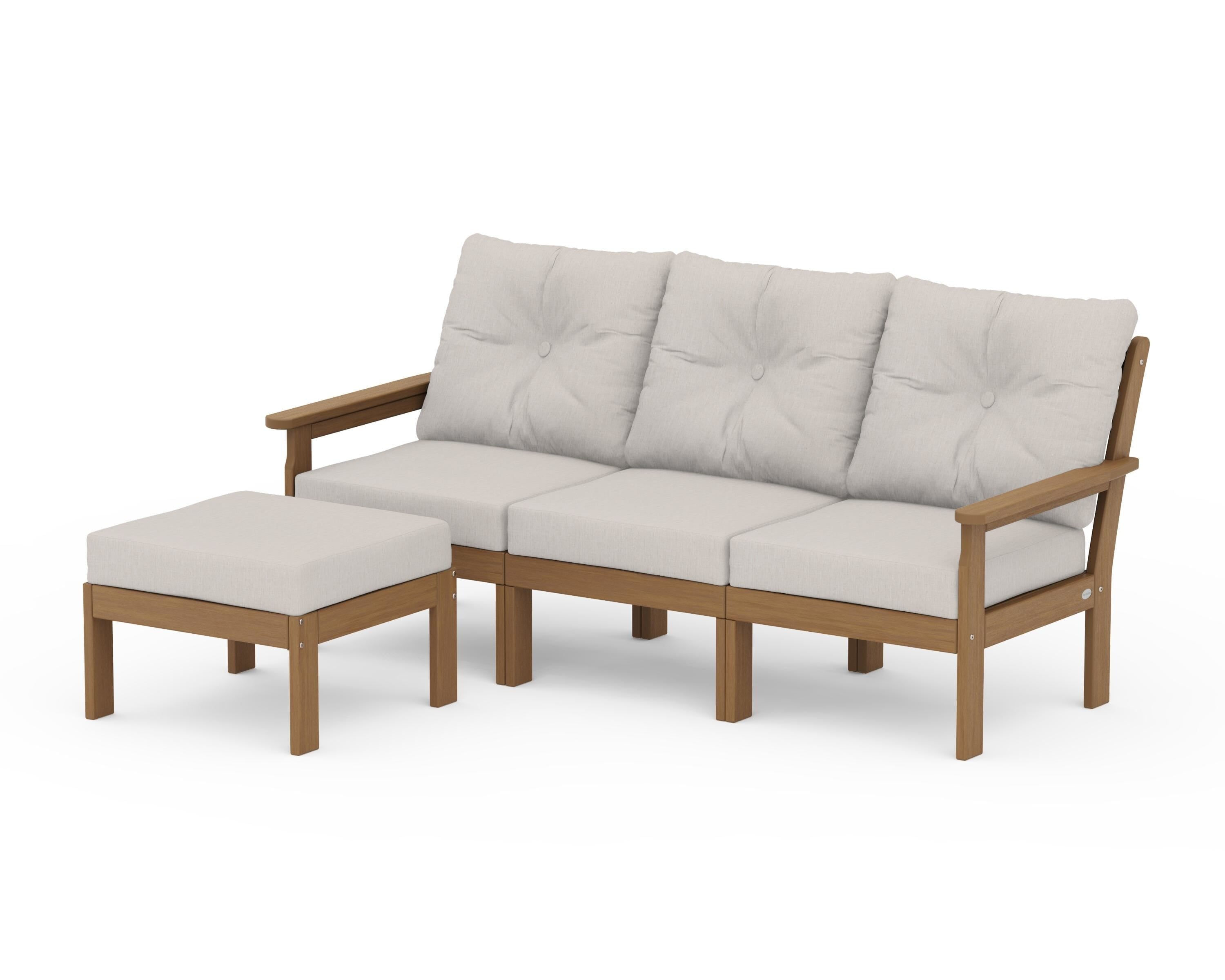 POLYWOOD Vineyard 4-Piece Sectional with Ottoman in Natural / Cast Ash