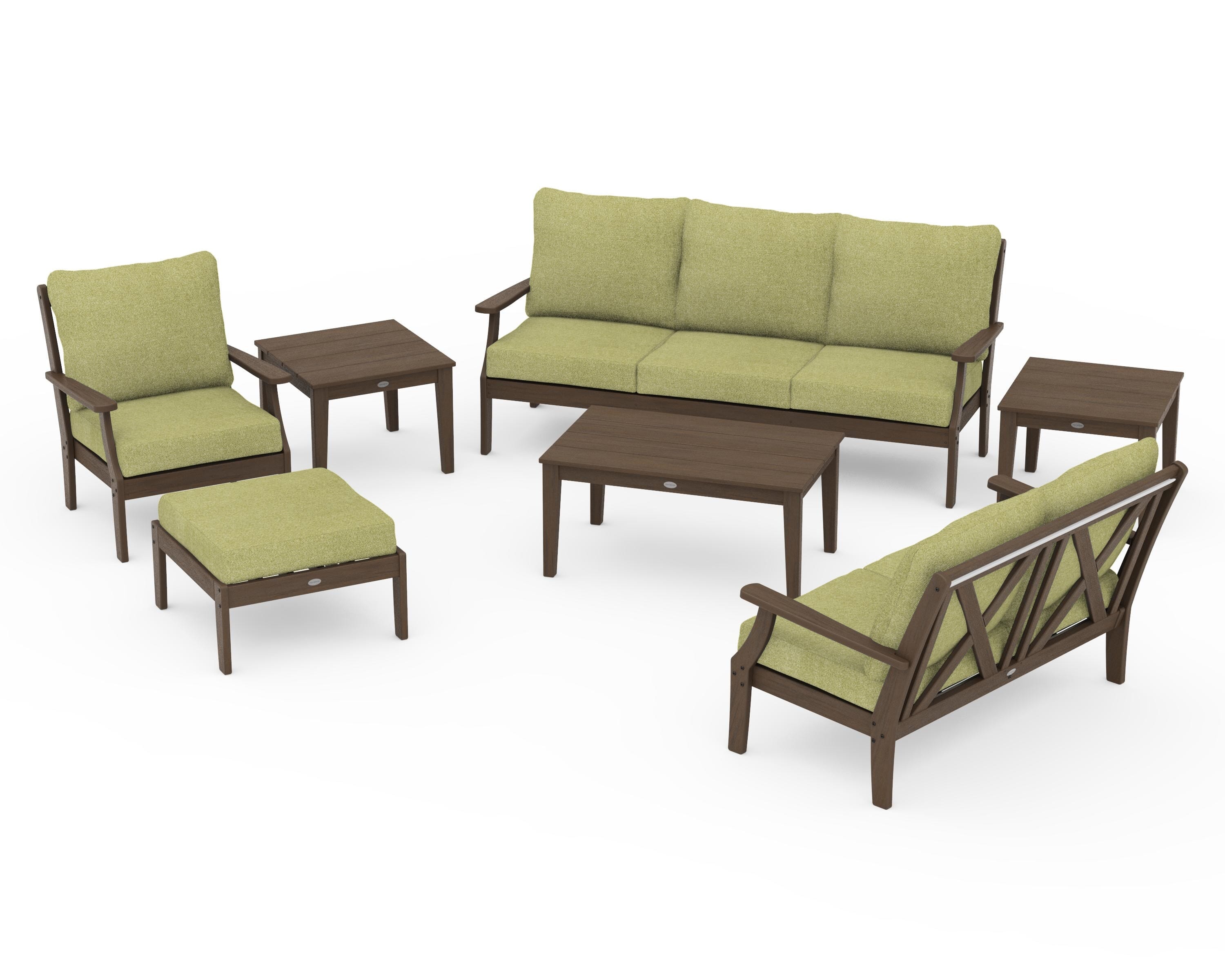 POLYWOOD Braxton 7-Piece Deep Seating Set in Kona / Chartreuse Boucle