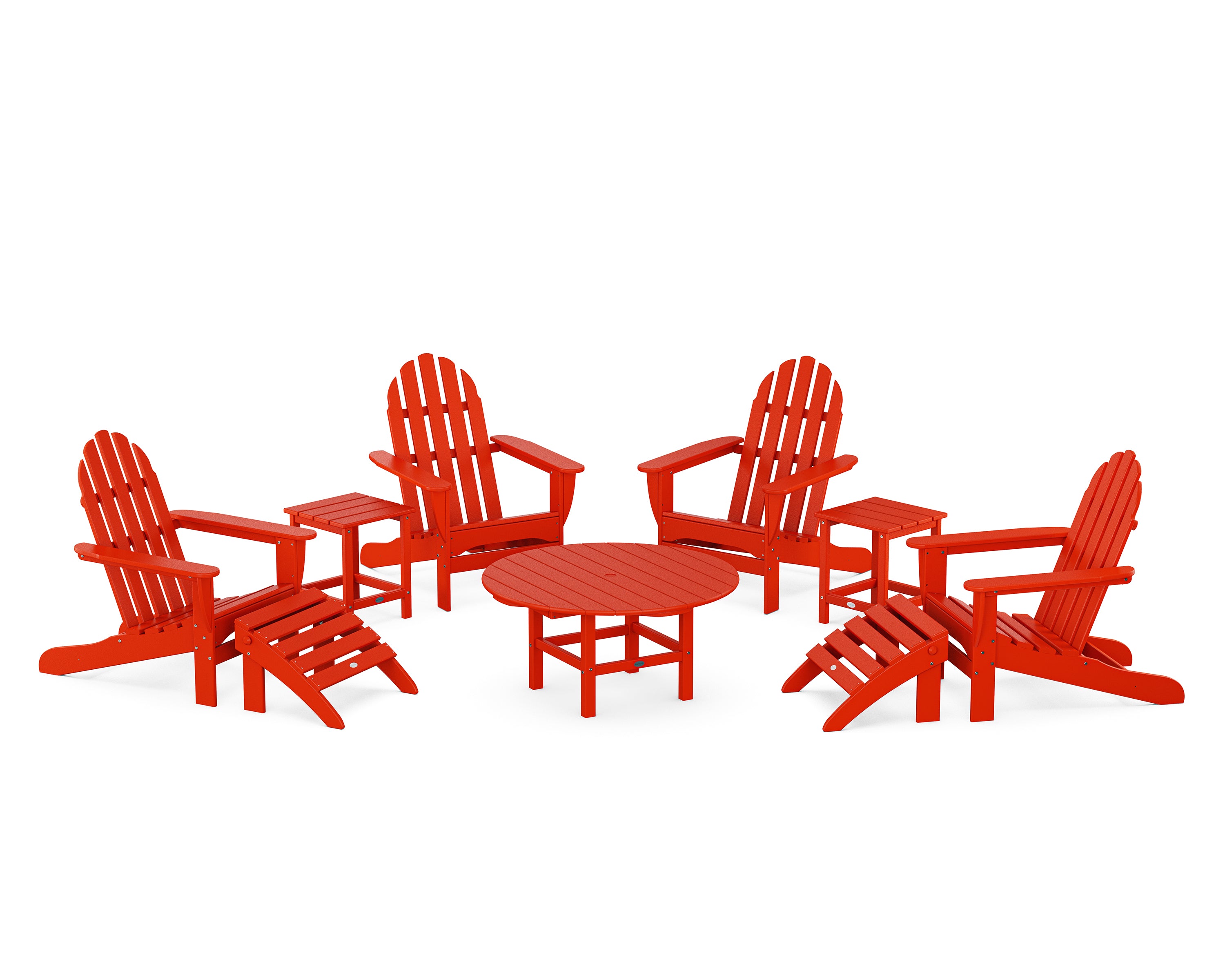 POLYWOOD® Classic Adirondack Chair 9-Piece Conversation Set in Sunset Red