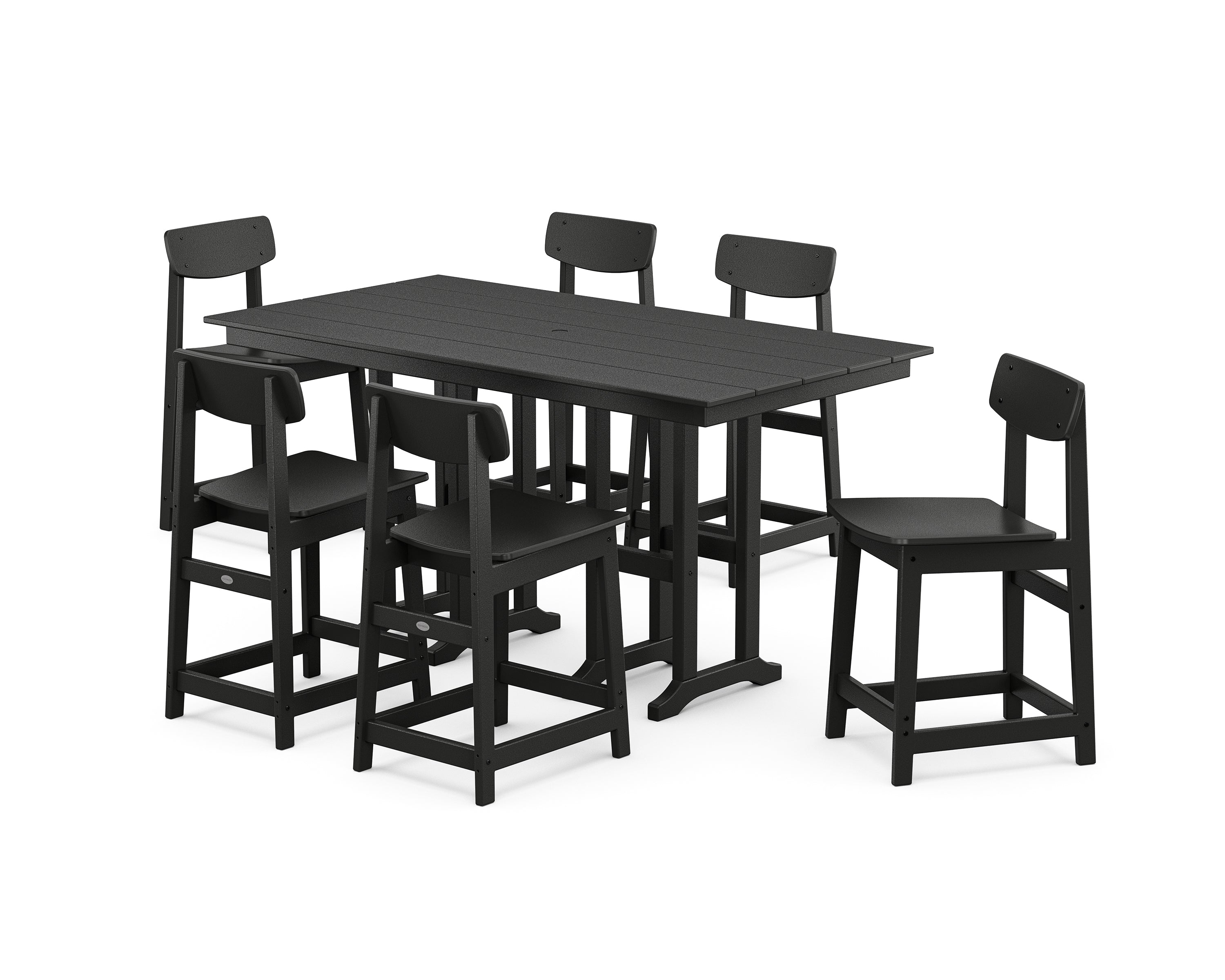POLYWOOD Modern Studio Urban Counter Chair 7-Piece Set in Black