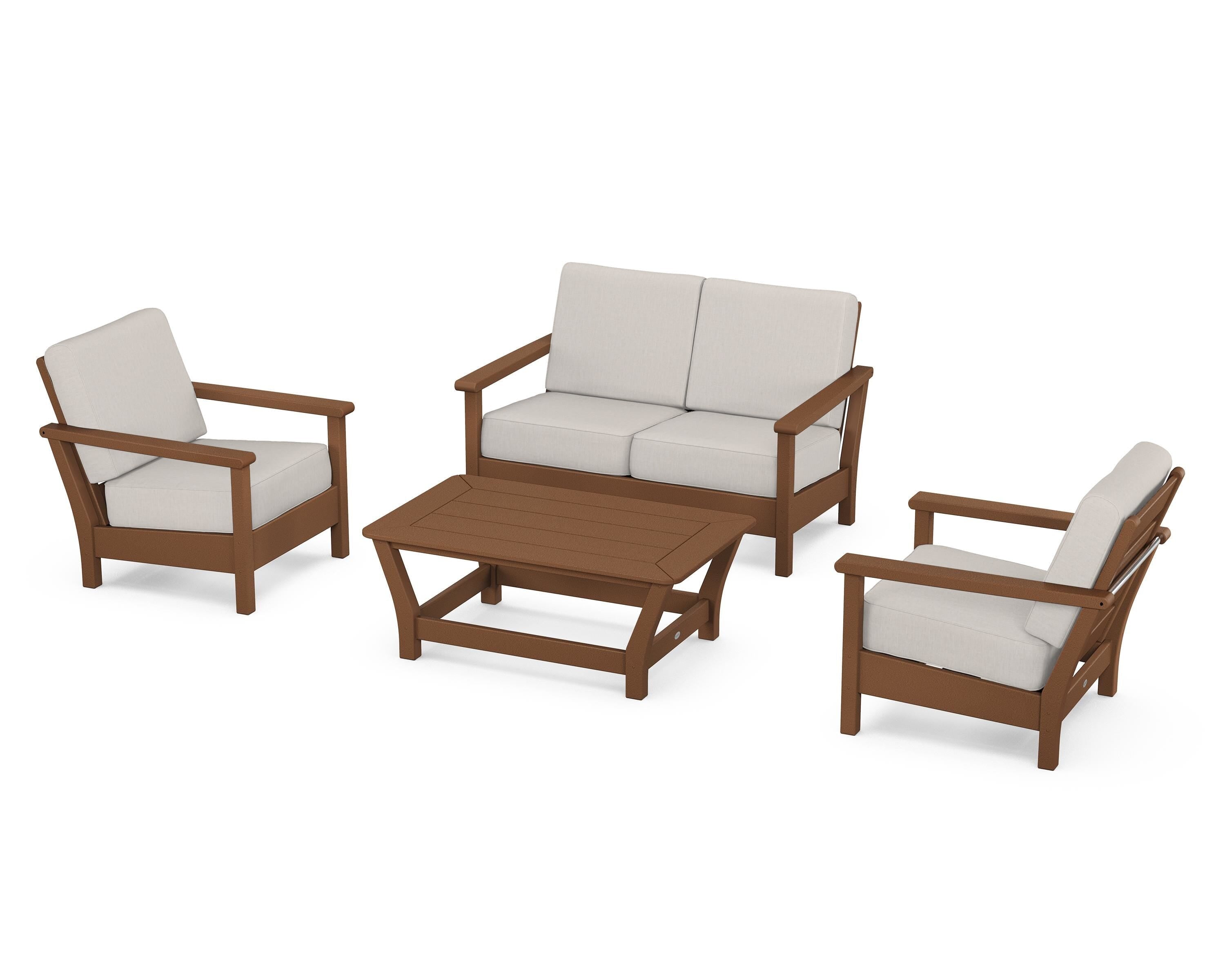 POLYWOOD Harbour 4-Piece Deep Seating Set in Teak / Cast Ash