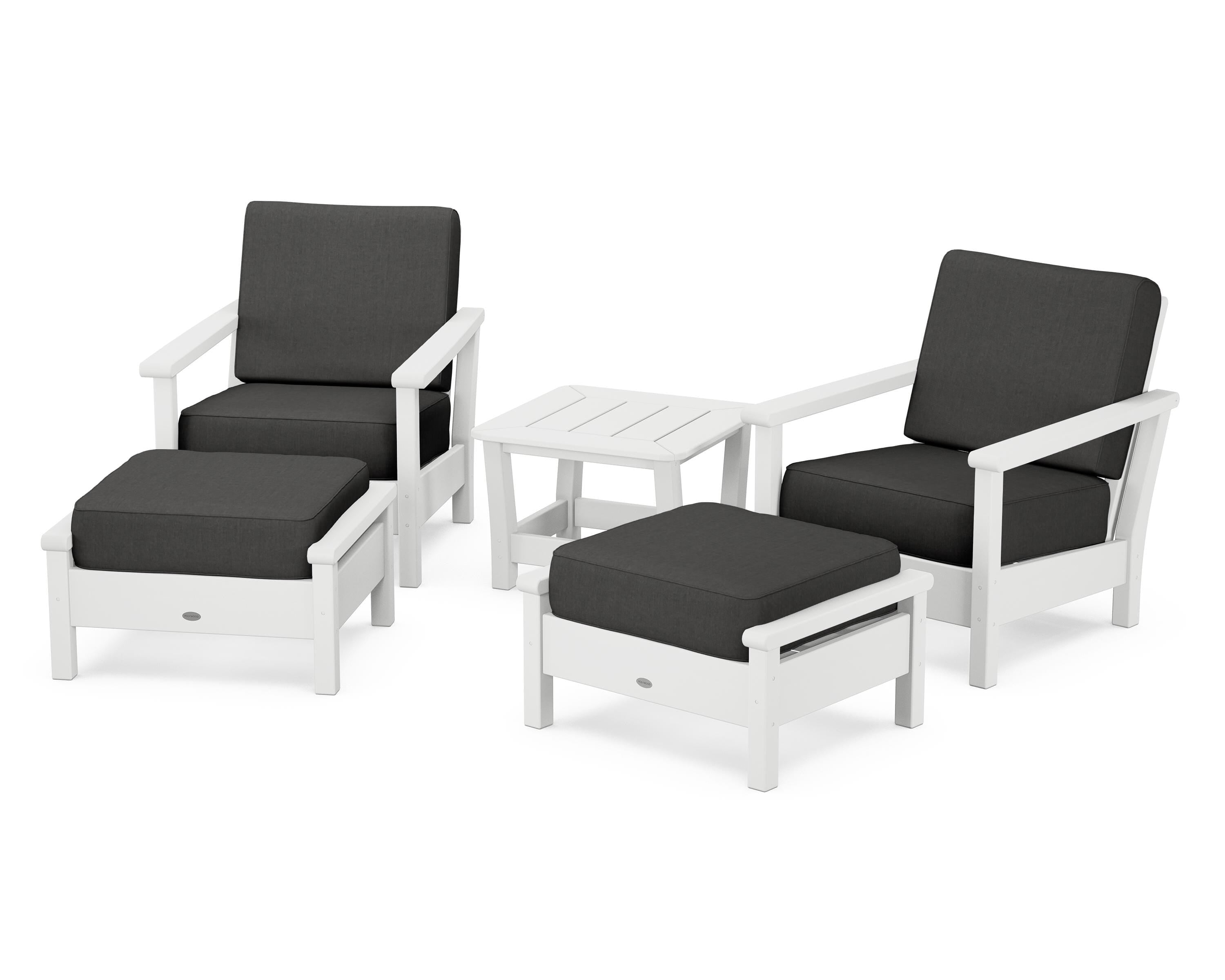 POLYWOOD Harbour 5-Piece Deep Seating Chair Set in White / Spectrum Carbon