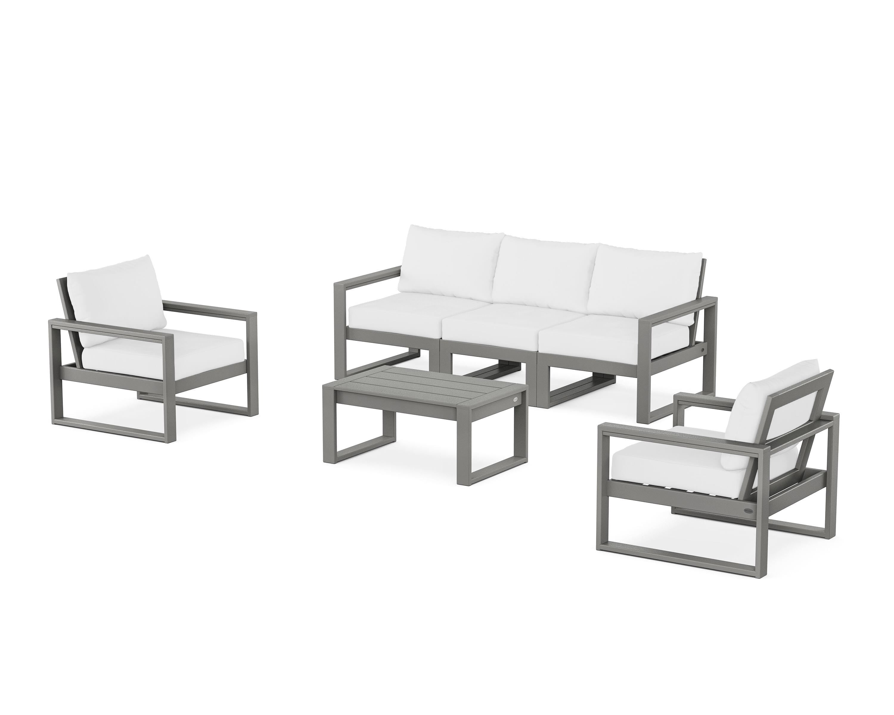 POLYWOOD EDGE Sectional 4-Piece Deep Seating Set with Sofa in Slate Grey / Natural