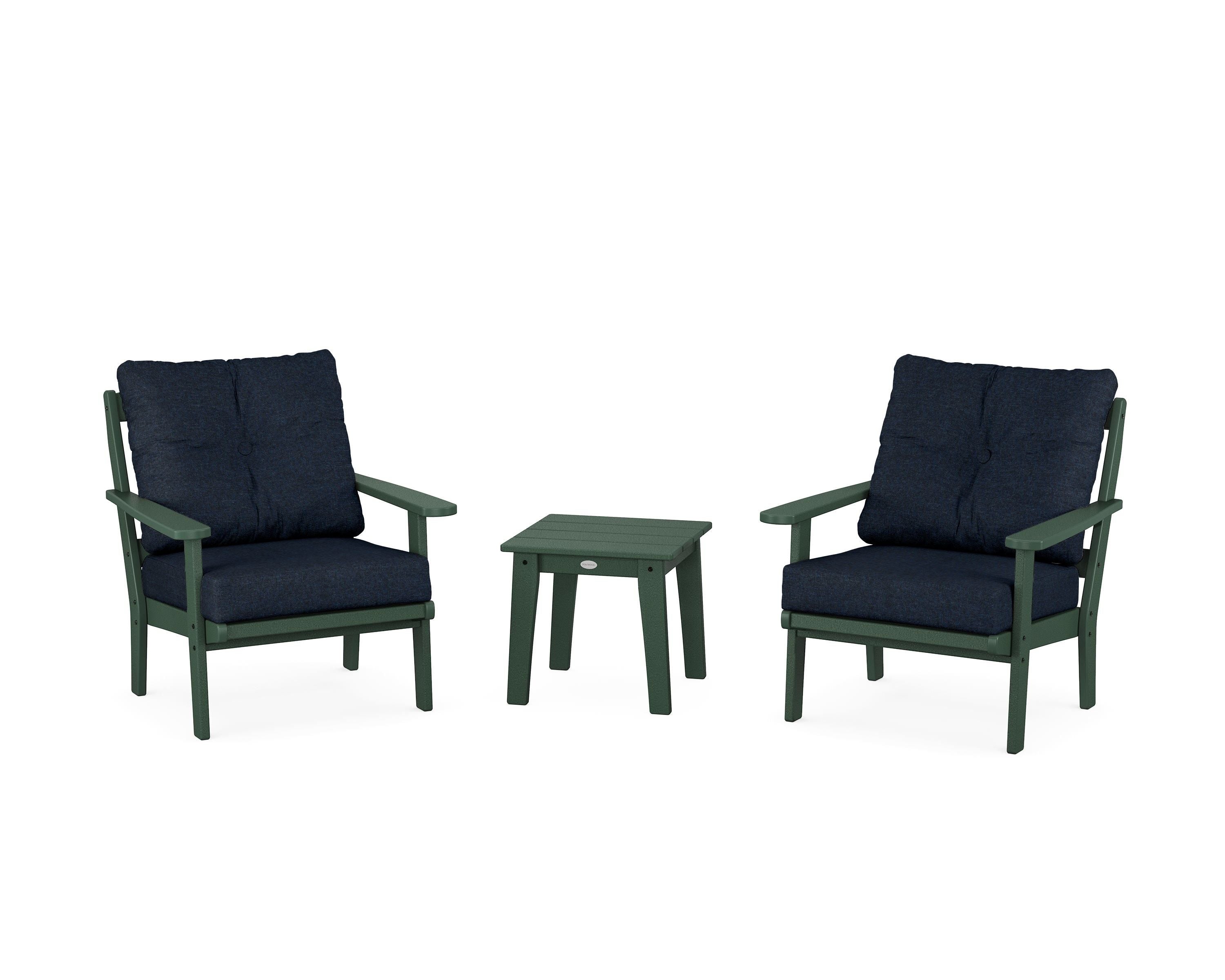 POLYWOOD Mission 3-Piece Deep Seating Set in Green / Marine Indigo