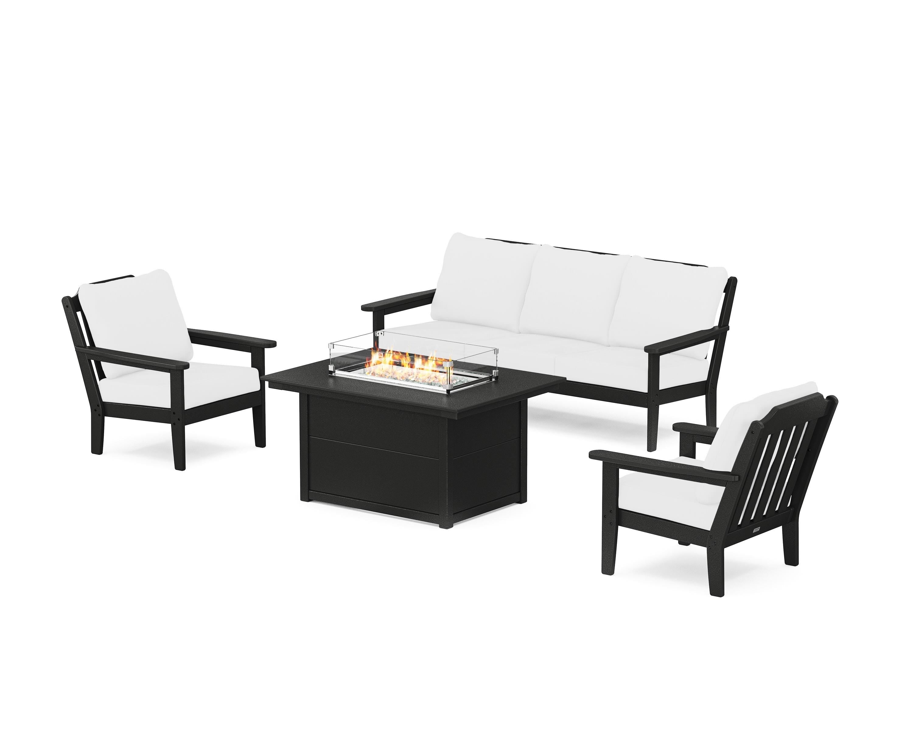 Country Living Cottage Deep Seating Fire Pit Table Set in Black / Natural