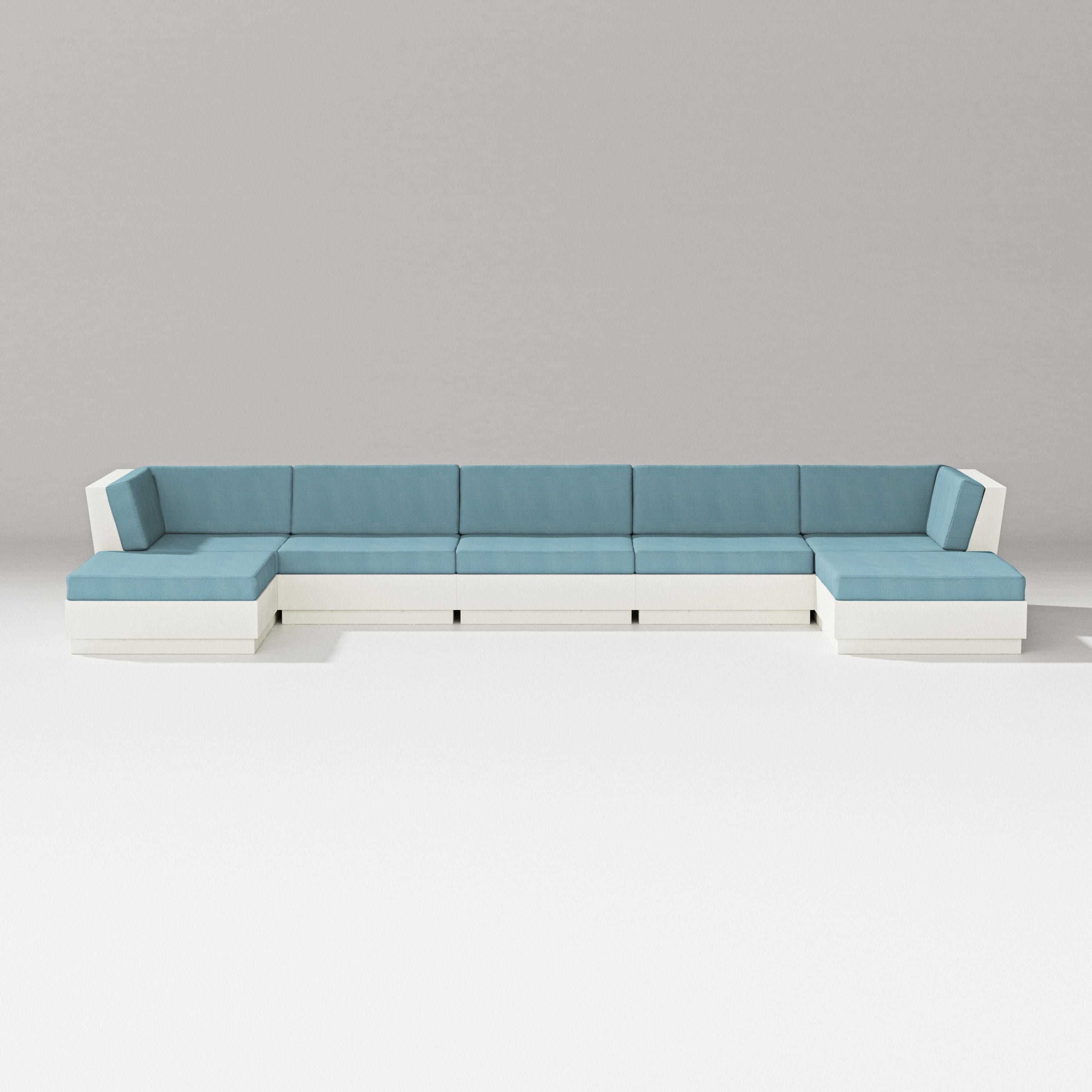 PW Designer Series Elevate 7-Piece Double Chaise Sectional in Vintage White / Lattice Sky Blue