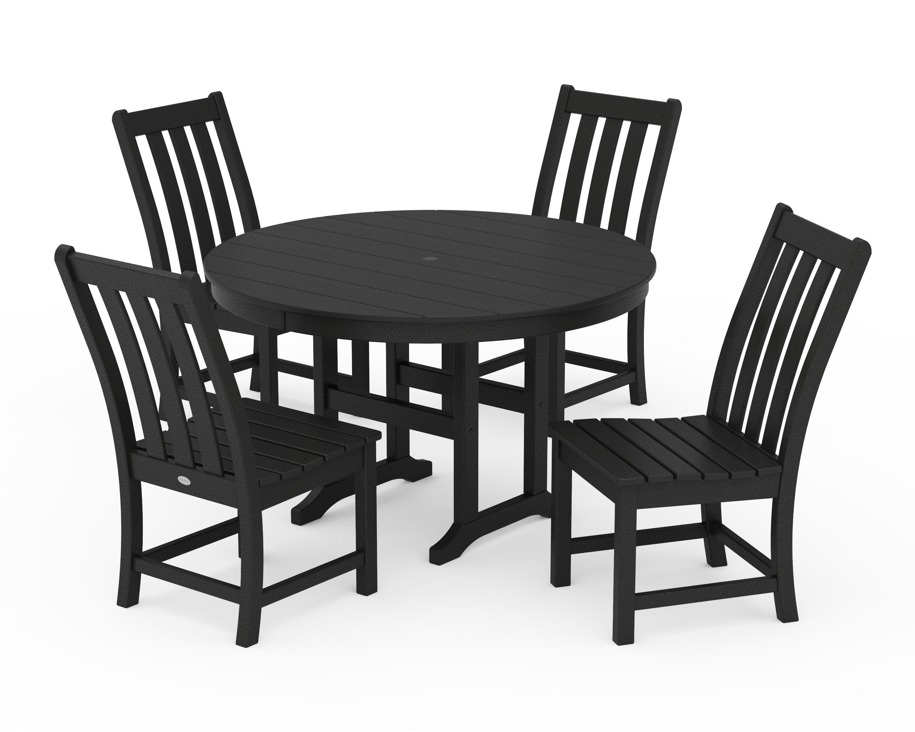 POLYWOOD Vineyard 5-Piece Round Farmhouse Side Chair Dining Set in Black
