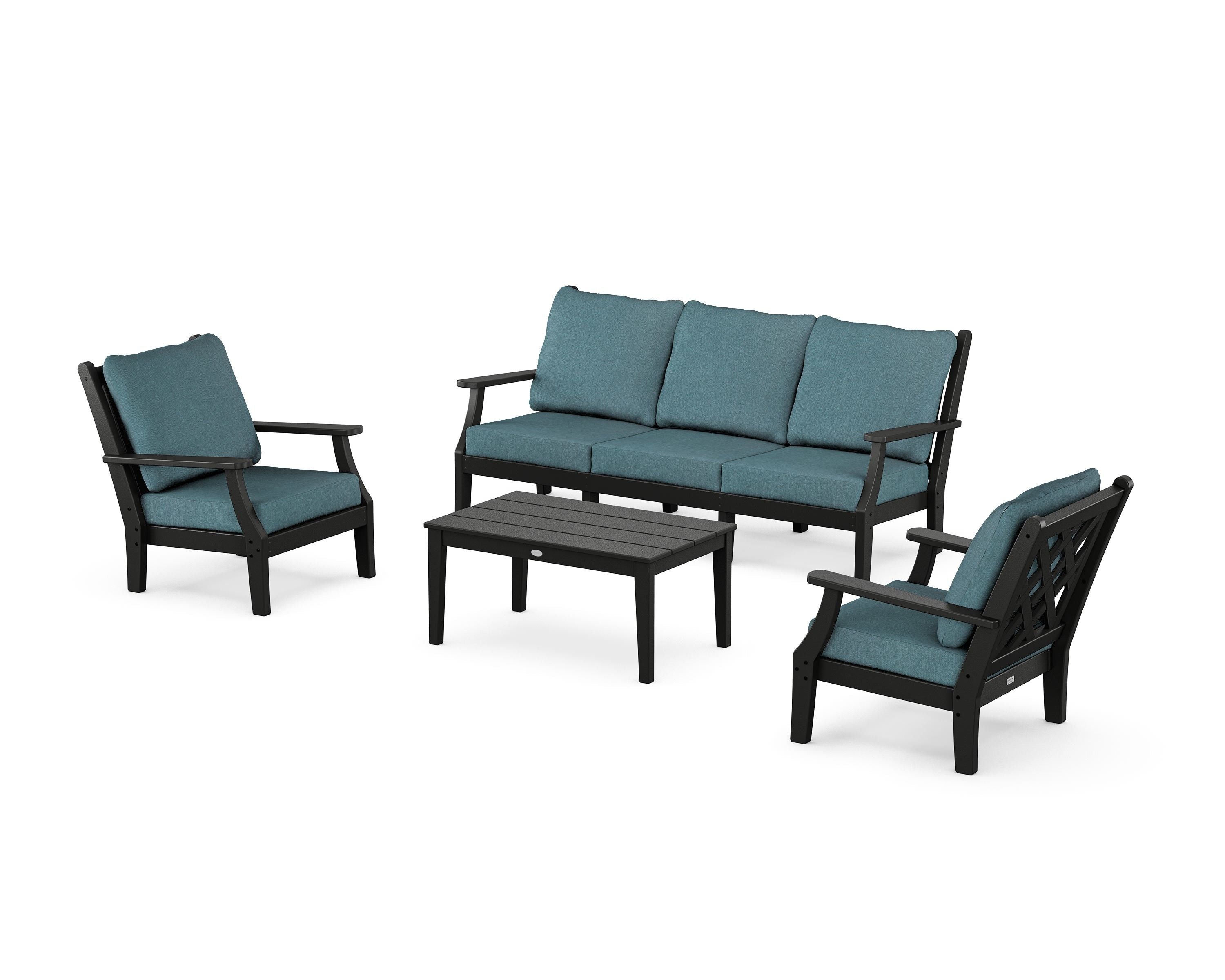 Country Living Wovendale 4-Piece Deep Seating Set with Sofa in Black / Ocean Teal