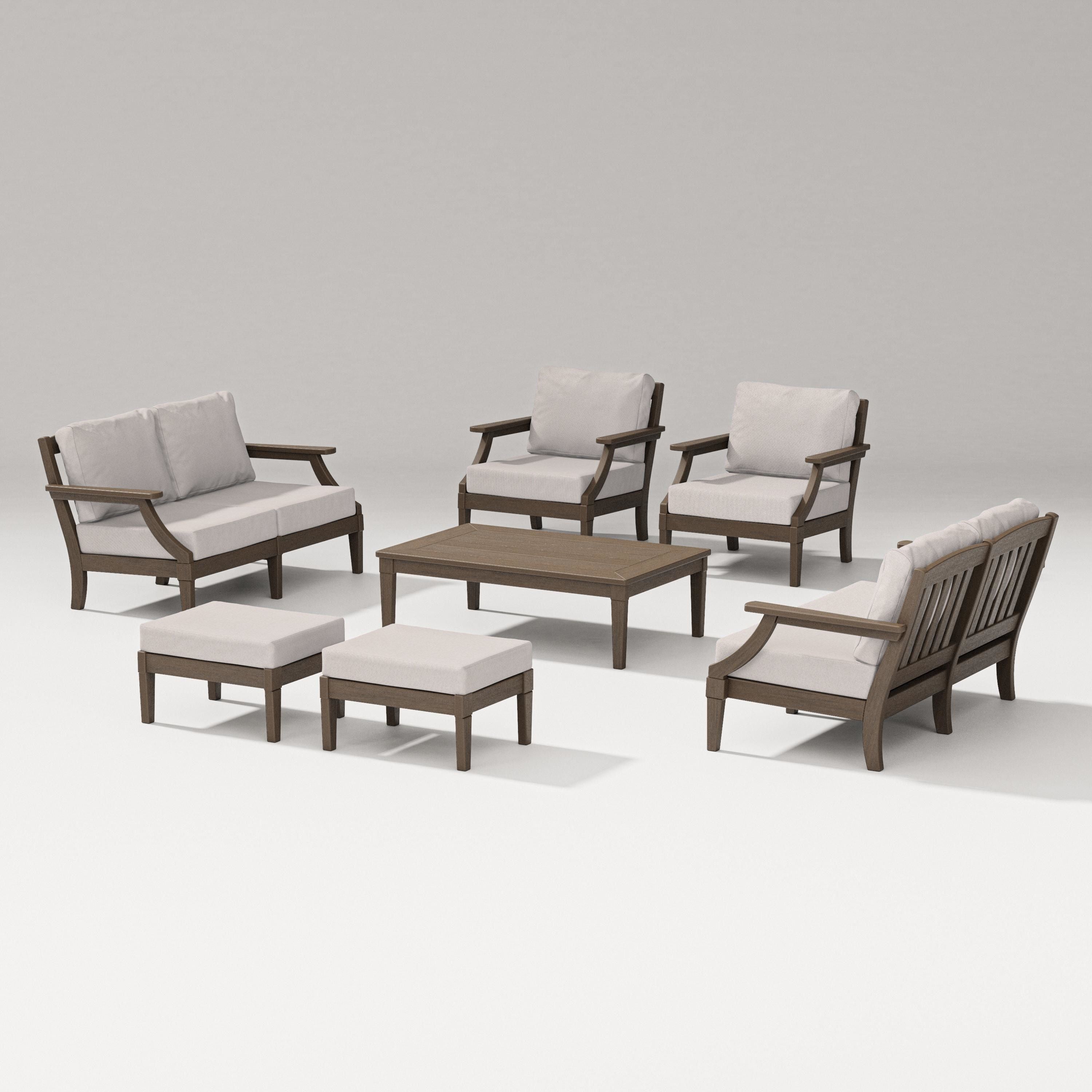 PW Designer Series Estate 7-Piece Lounge Loveseat Set in Kona / Dune Burlap