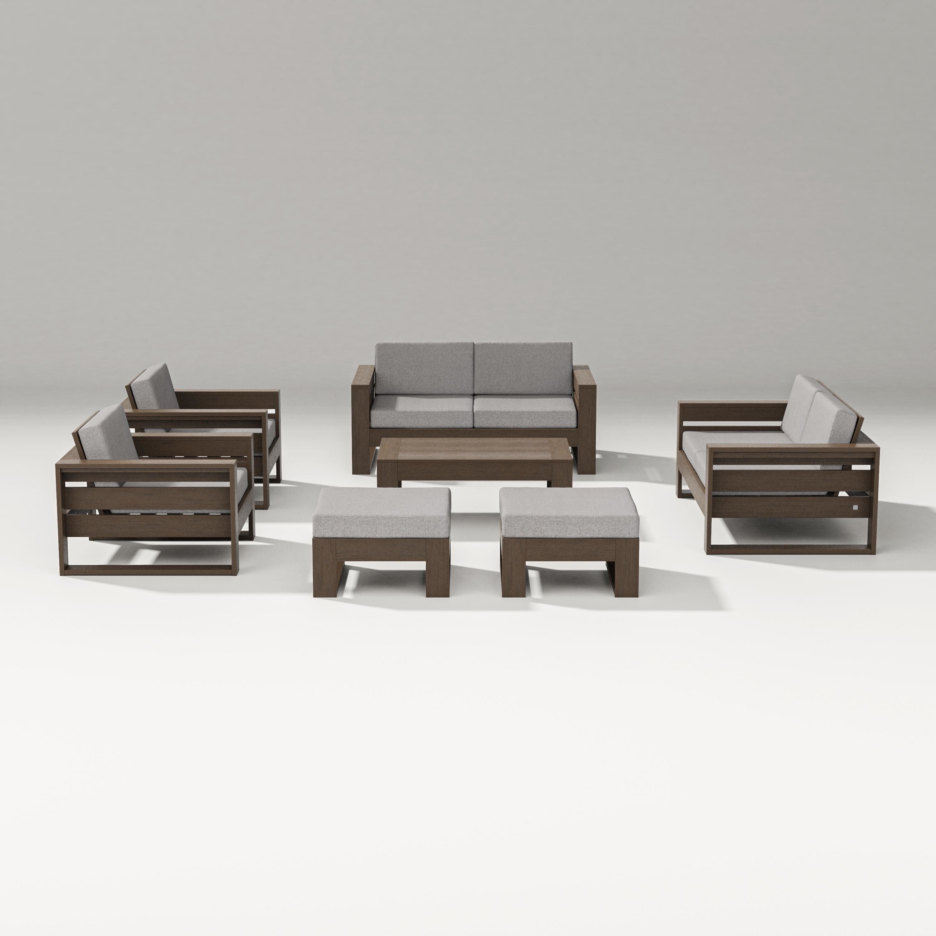PW Designer Series Latitude 7-Piece Lounge Loveseat Set in Kona / Grey Mist