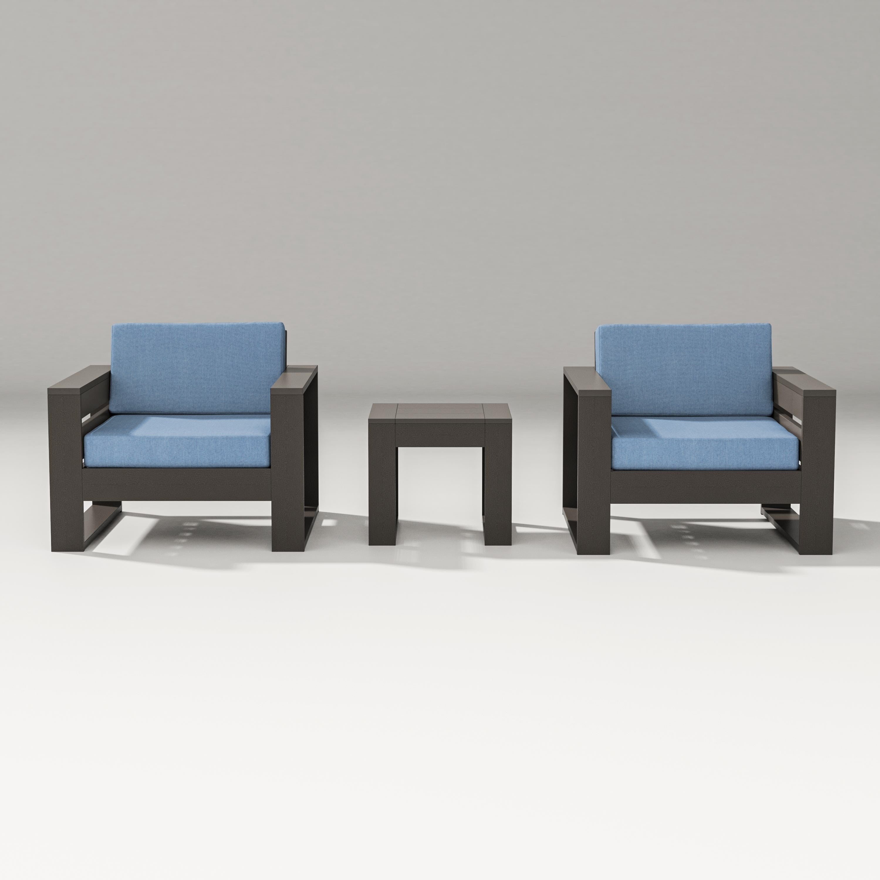 PW Designer Series Latitude 3-Piece Lounge Chair Set in Vintage Coffee / Sky Blue