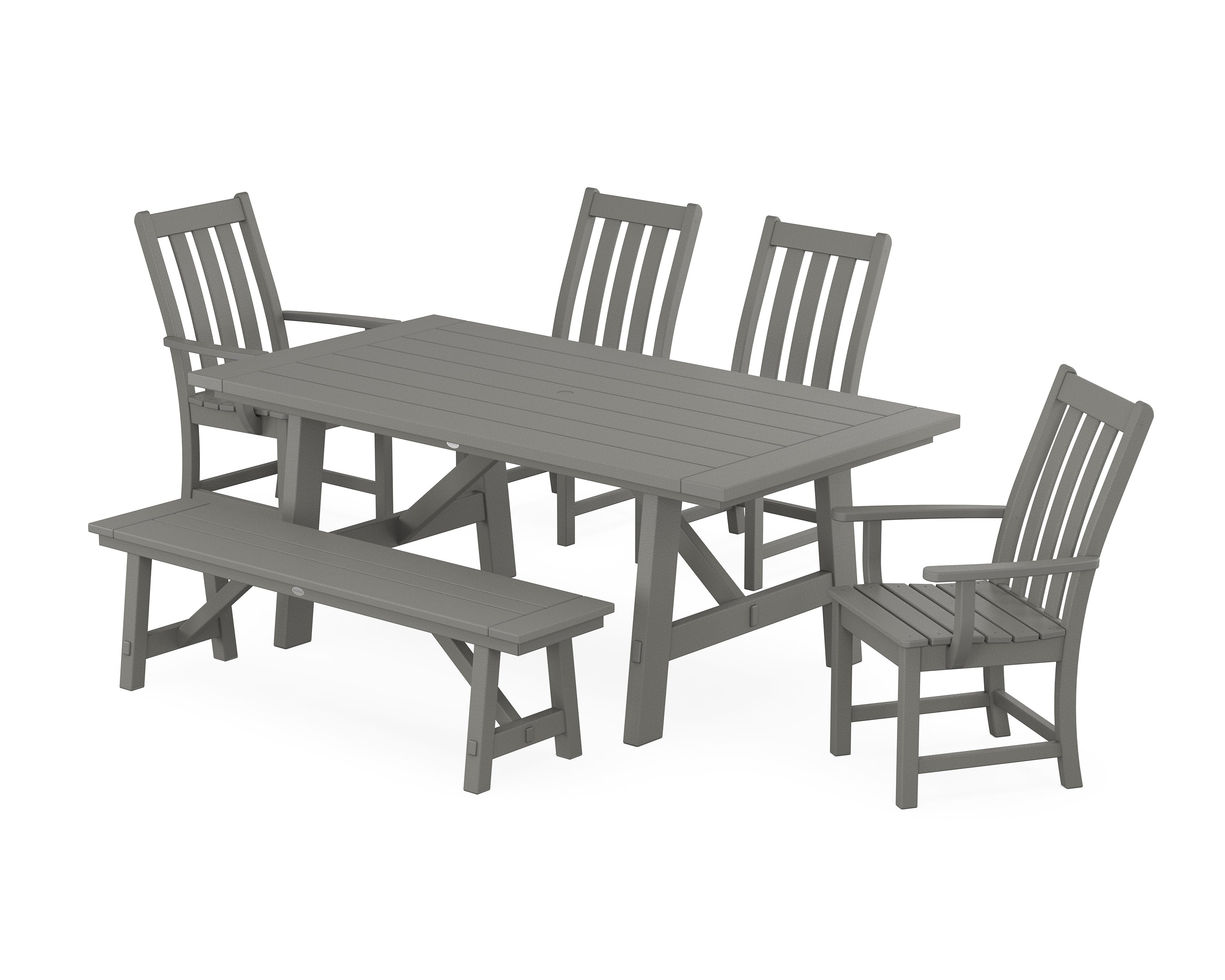 POLYWOOD® Vineyard 6-Piece Rustic Farmhouse Dining Set With Bench in Slate Grey