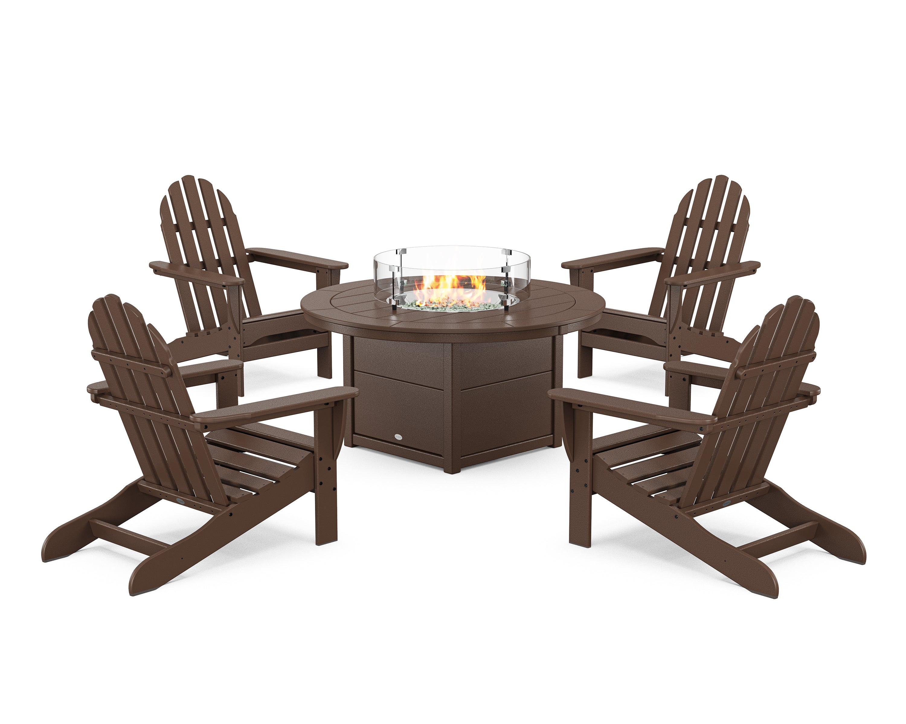 POLYWOOD® Classic Adirondack 5-Piece Conversation Set with Fire Pit Table in Mahogany