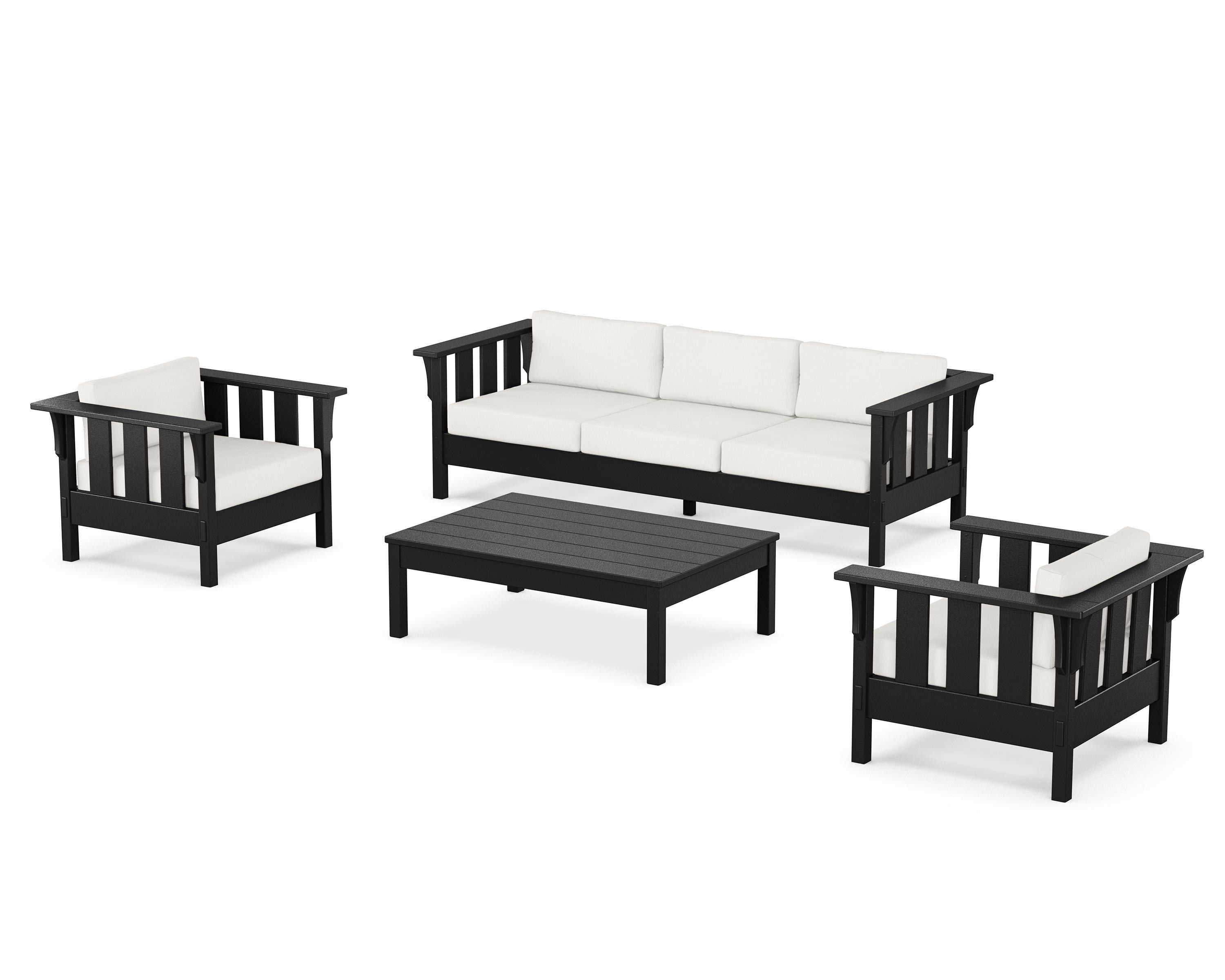 Martha Stewart by POLYWOOD Acadia 4-Piece Deep Seating Set with Sofa in Black / Natural Linen