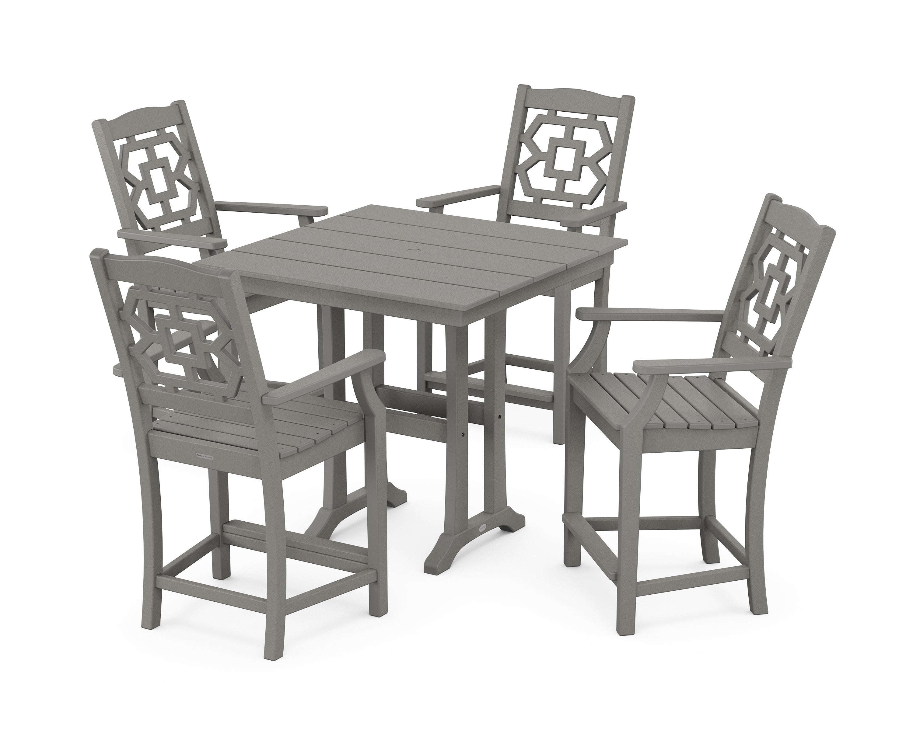 Martha Stewart by POLYWOOD® Chinoiserie 5-Piece Farmhouse Counter Set with Trestle Legs in Slate Grey