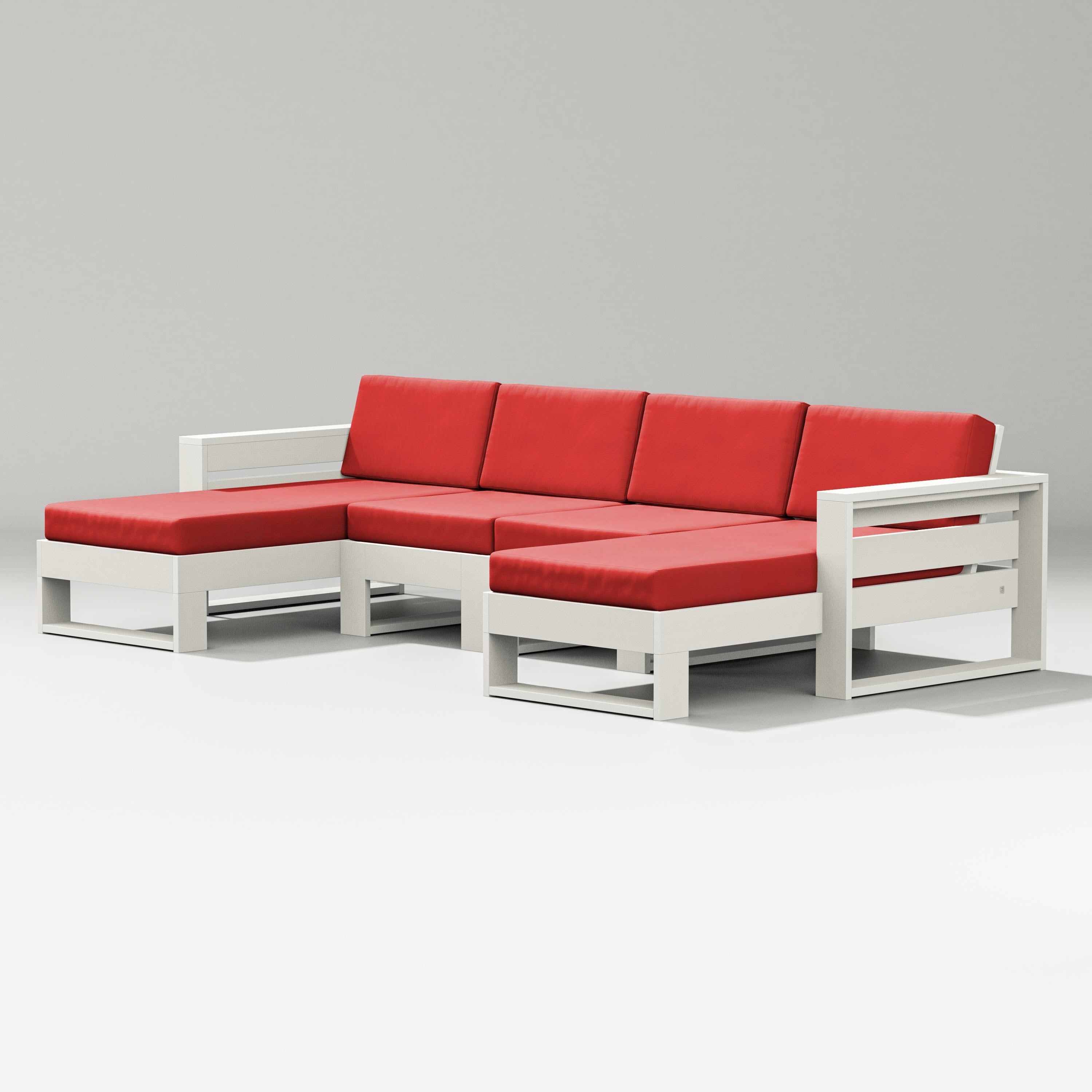 PW Designer Series Latitude Double Chaise Sectional in Vintage White / Crimson Linen