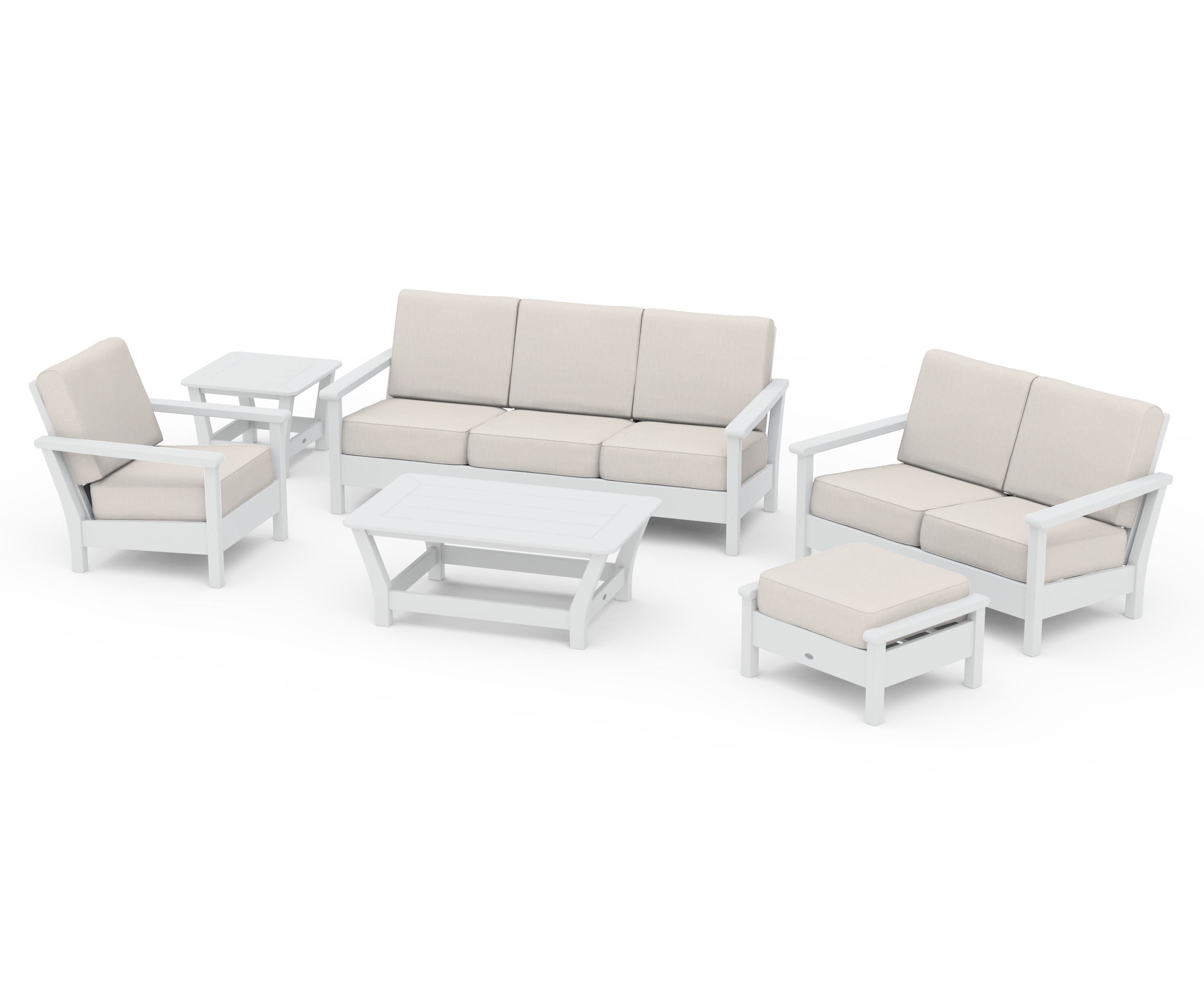 POLYWOOD Harbour 6-Piece Outdoor Living Set in White / Cast Ash