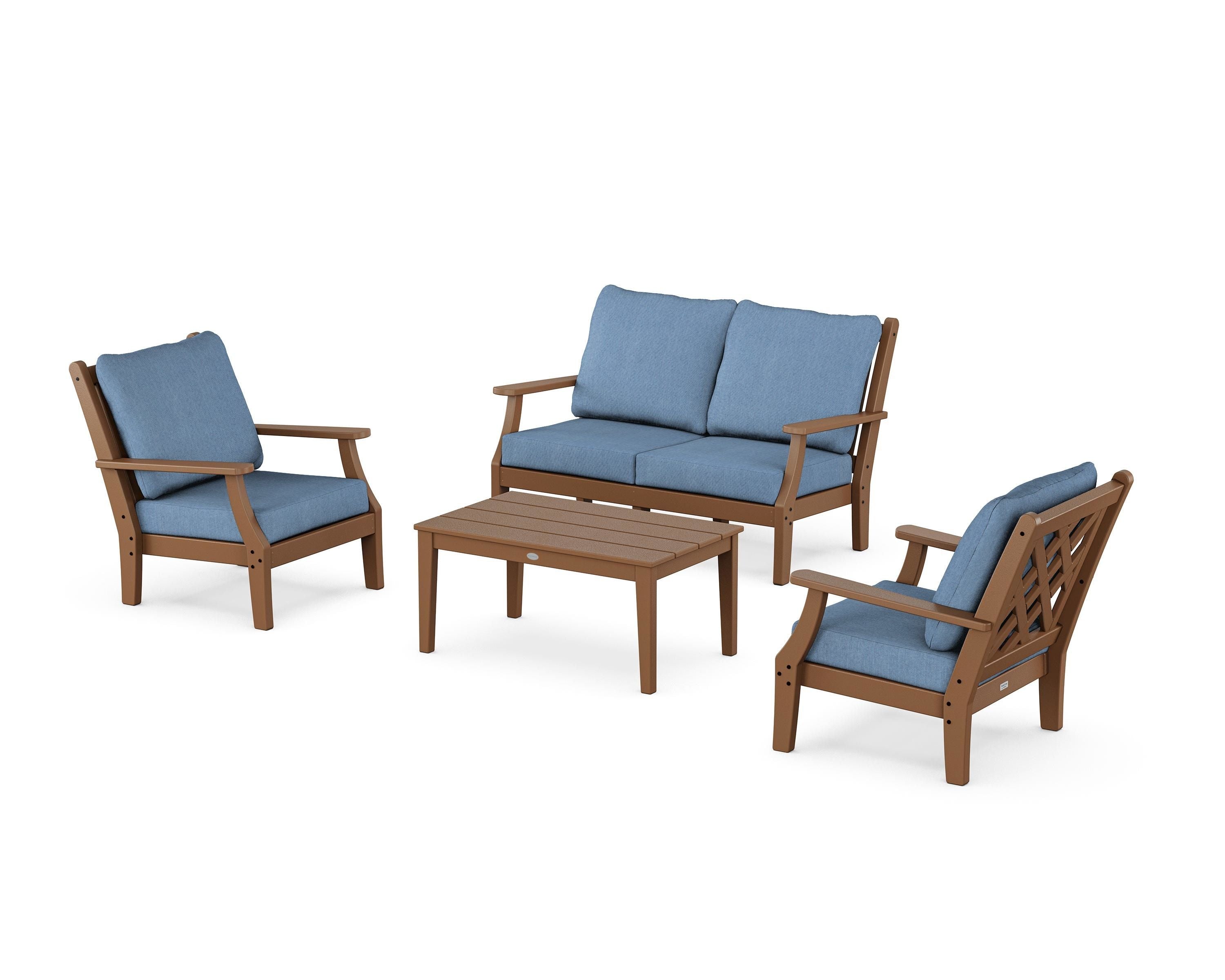 Country Living Wovendale 4-Piece Deep Seating Set with Loveseat in Teak / Sky Blue