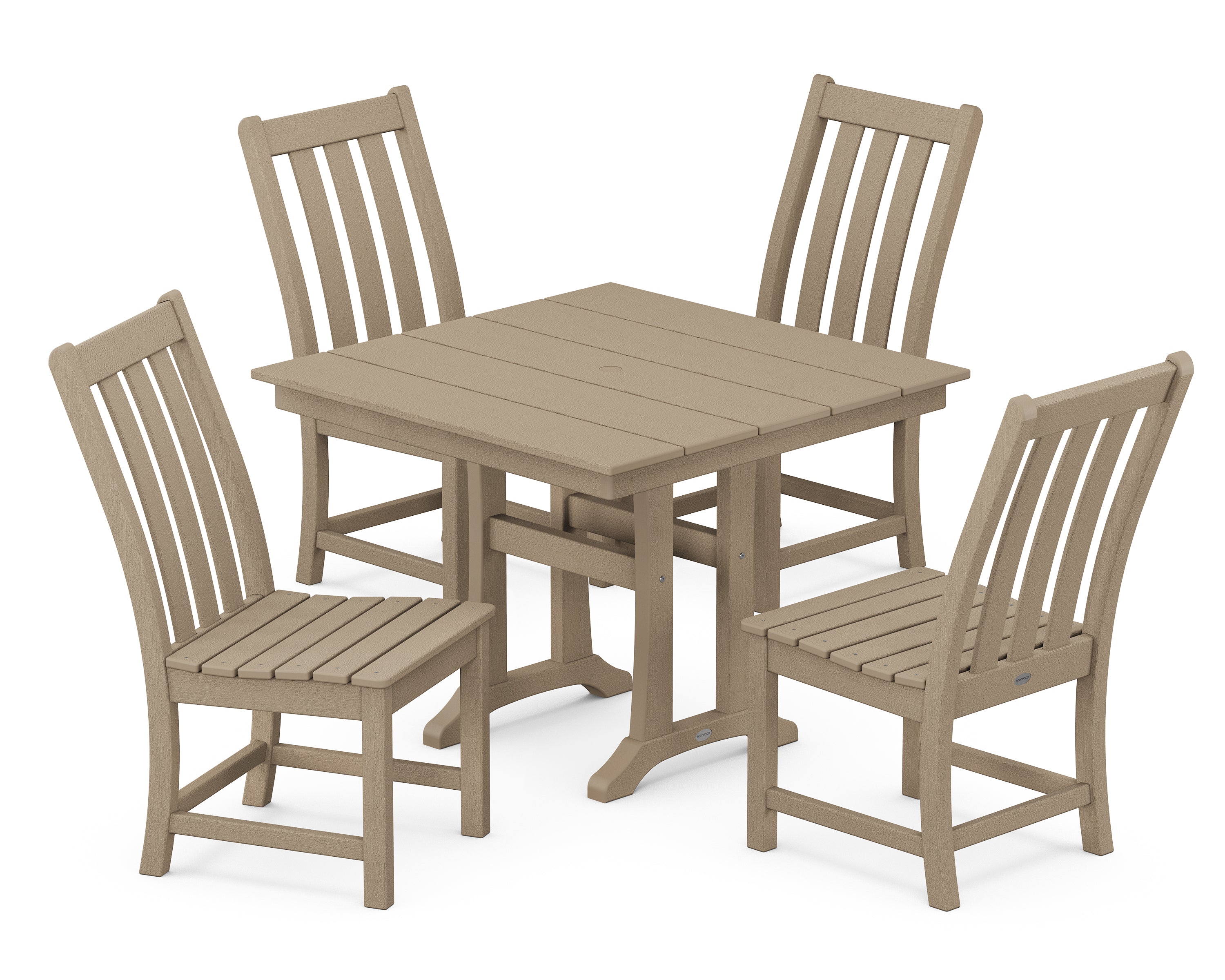 POLYWOOD® Vineyard 5-Piece Farmhouse Trestle Side Chair Dining Set in Vintage Sahara