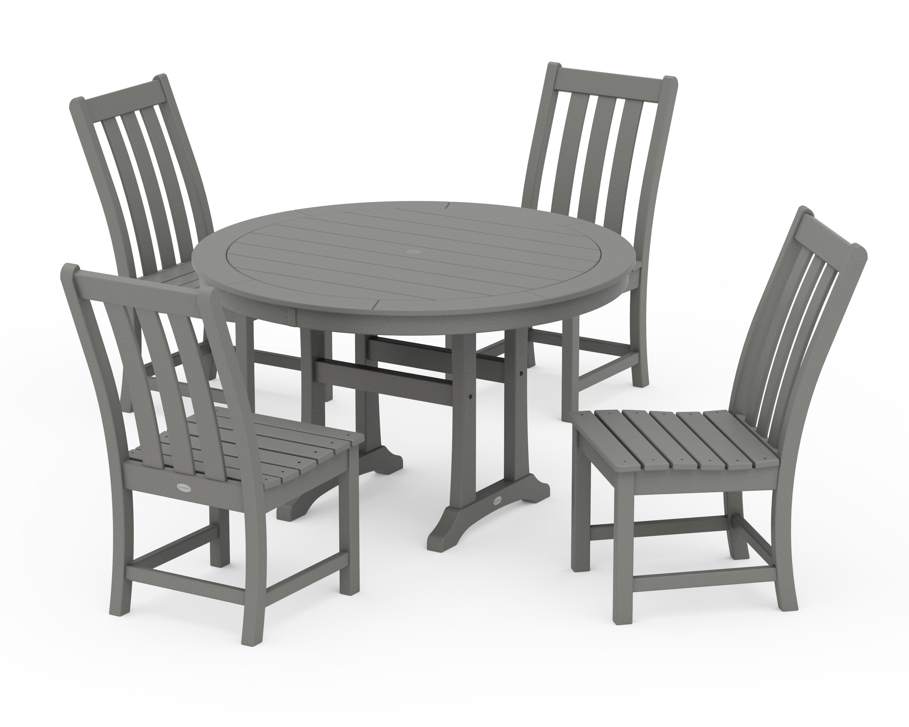 POLYWOOD Vineyard Side Chair 5-Piece Round Dining Set With Trestle Legs in Slate Grey